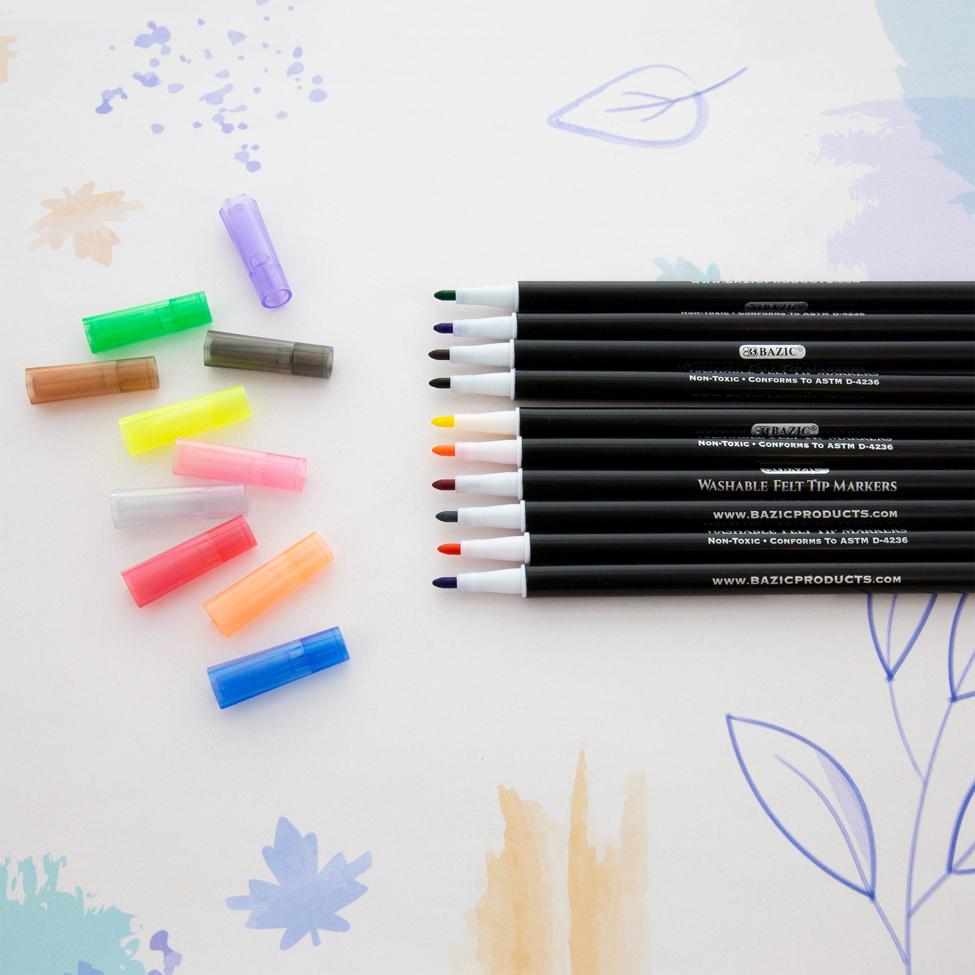 10 Colors Washable Markers, Felt Tip, for Kids School Art