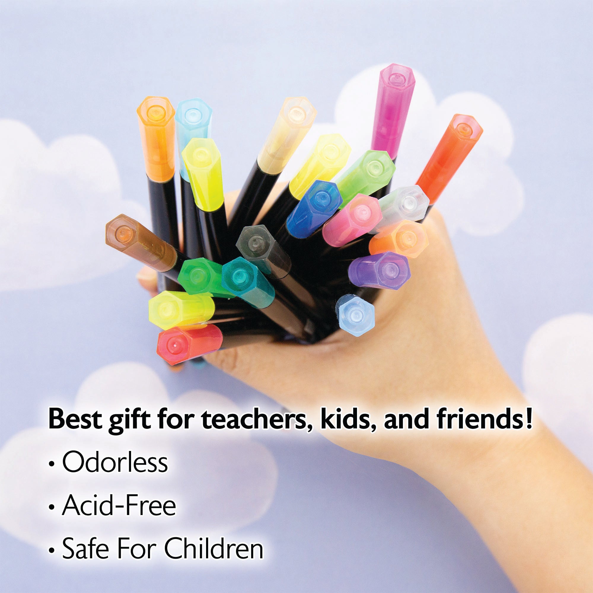 20 Colors Washable Markers, Felt Tip, for Kids School Art