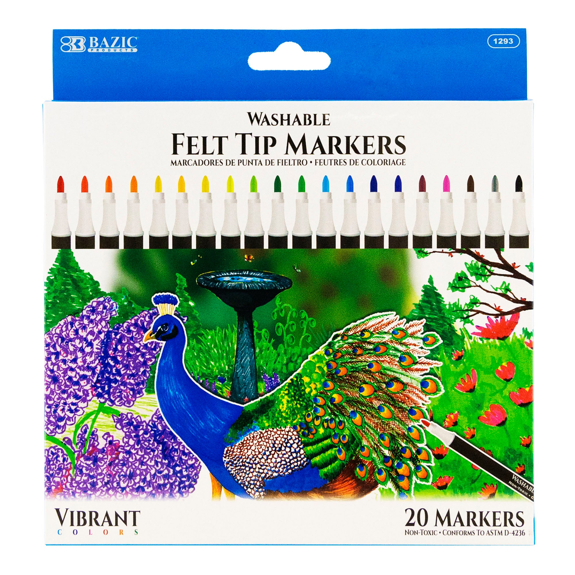 20 Colors Washable Markers, Felt Tip, for Kids School Art