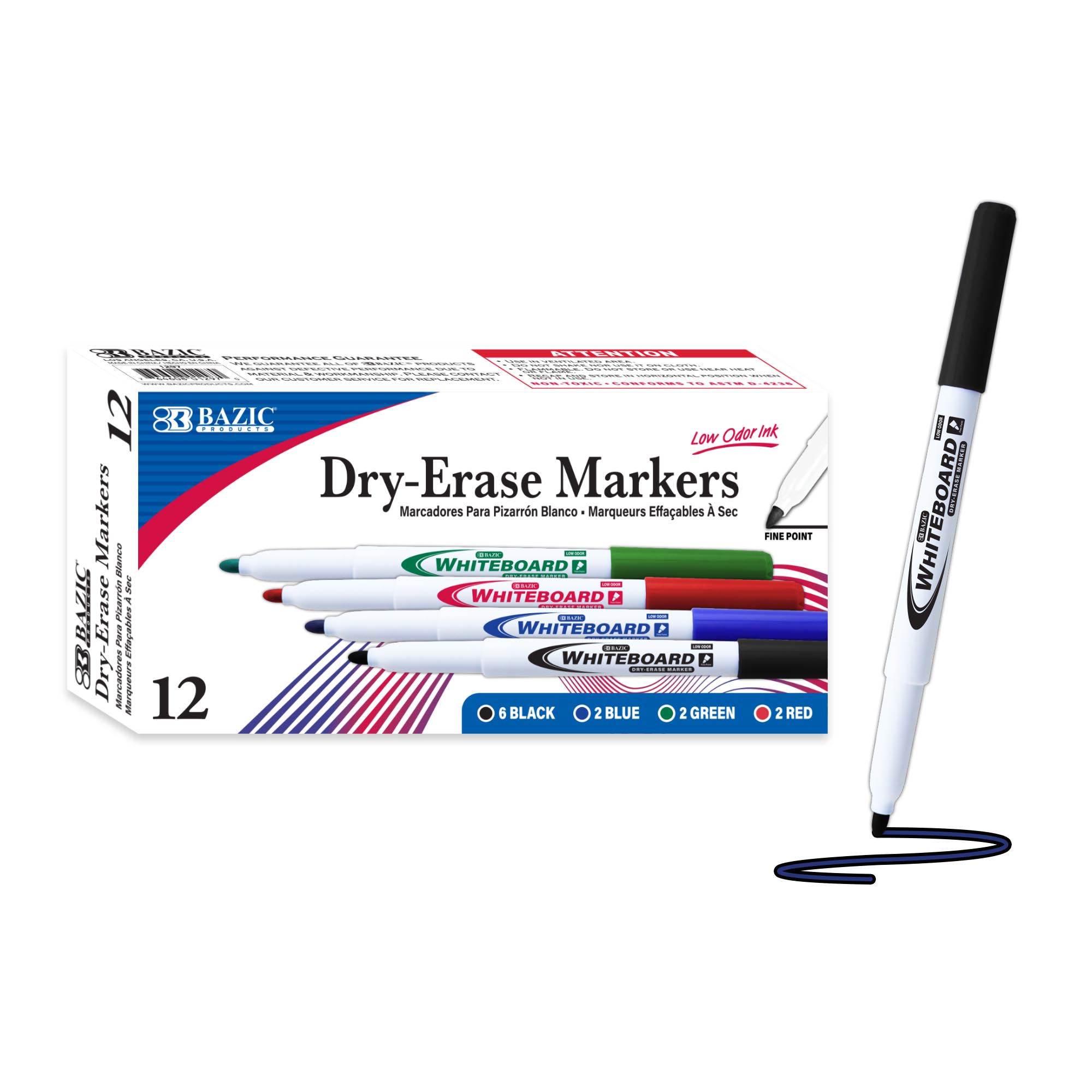 Assorted Dry Erase Markers, Fine Tip, 12 Count