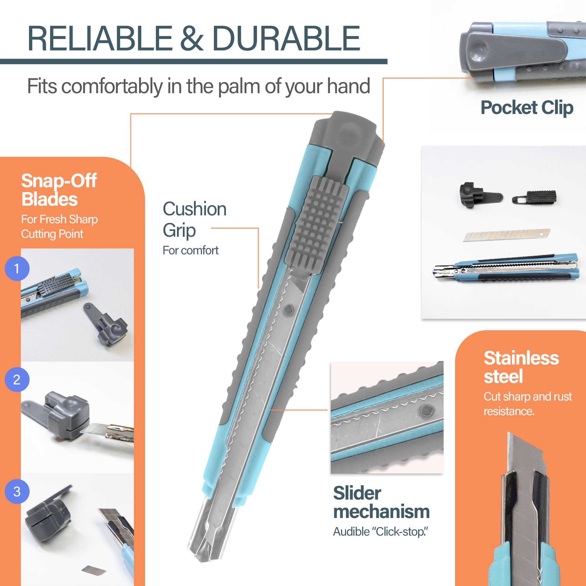 9 mm Snap-Off Utility Knife with Cushion Grip