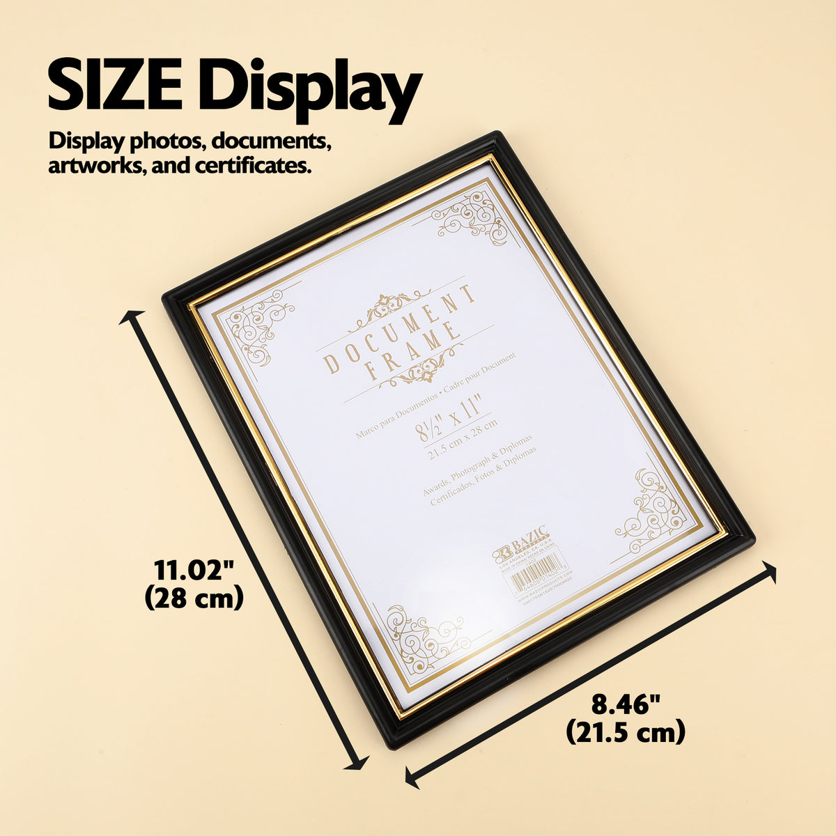 Document Frame with Gold Border, 8.5 x 11 in