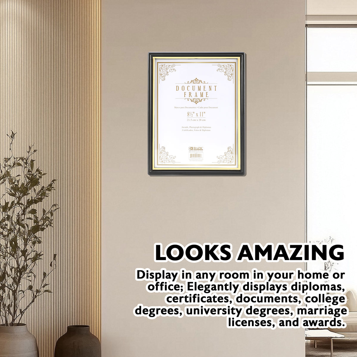 Document Frame with Gold Border, 8.5 x 11 in