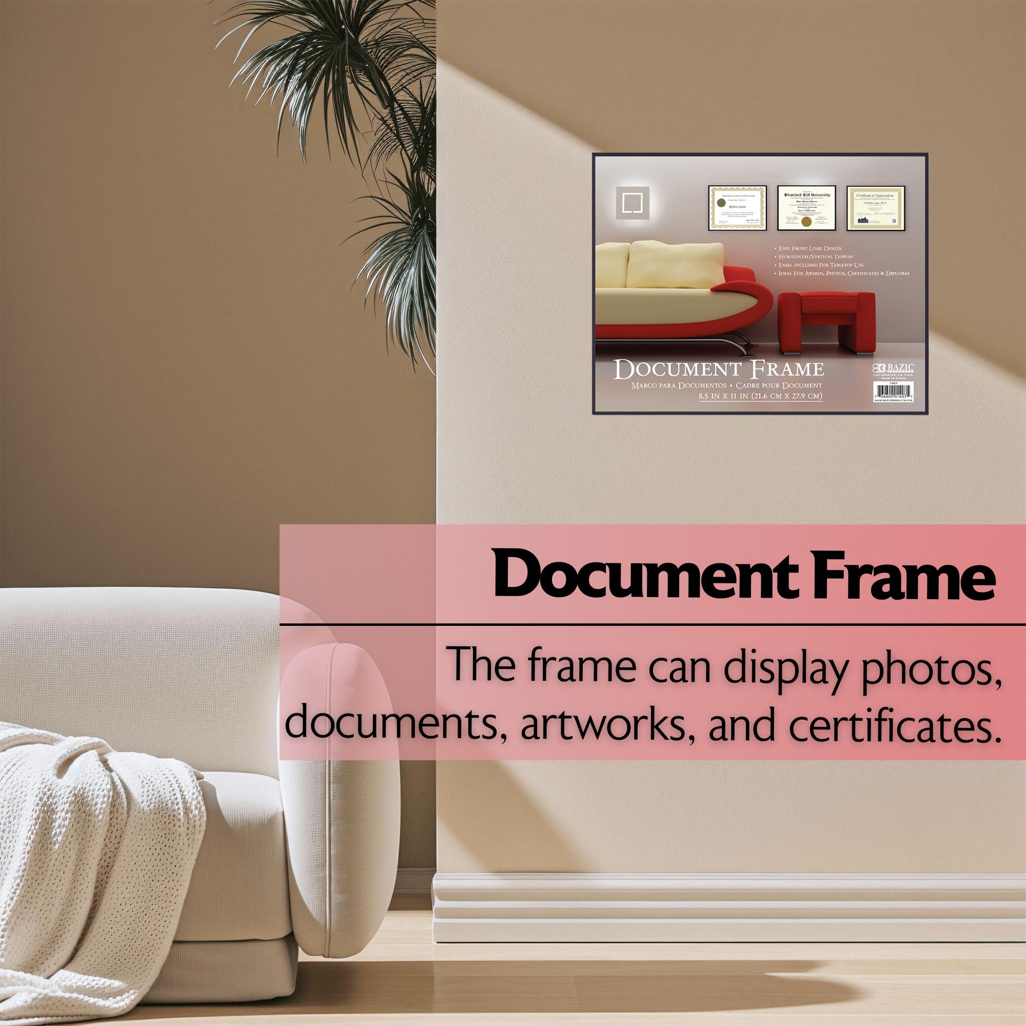 8.5" X 11" Front Loading Document Frame w/ Glass Cover