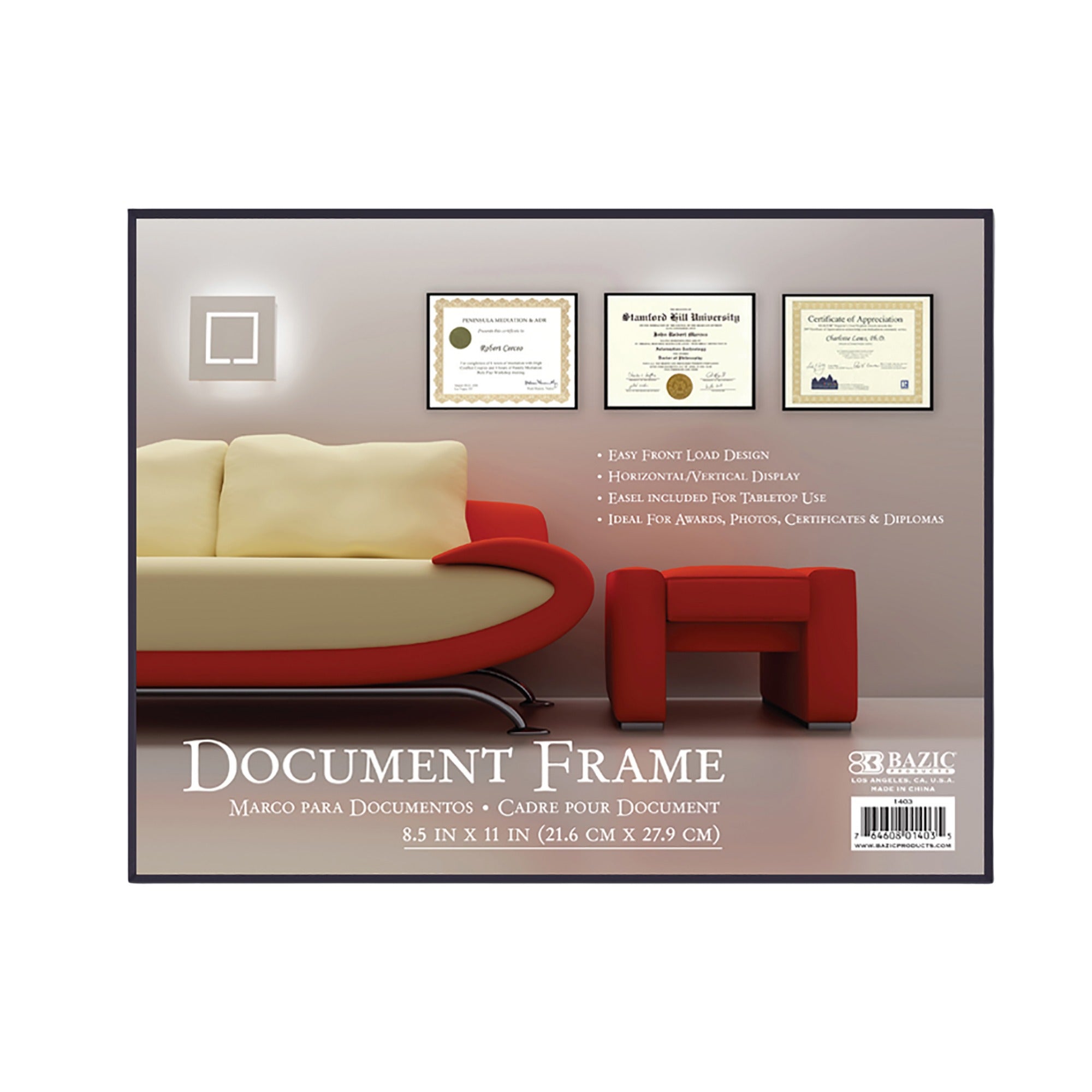8.5" X 11" Front Loading Document Frame w/ Glass Cover