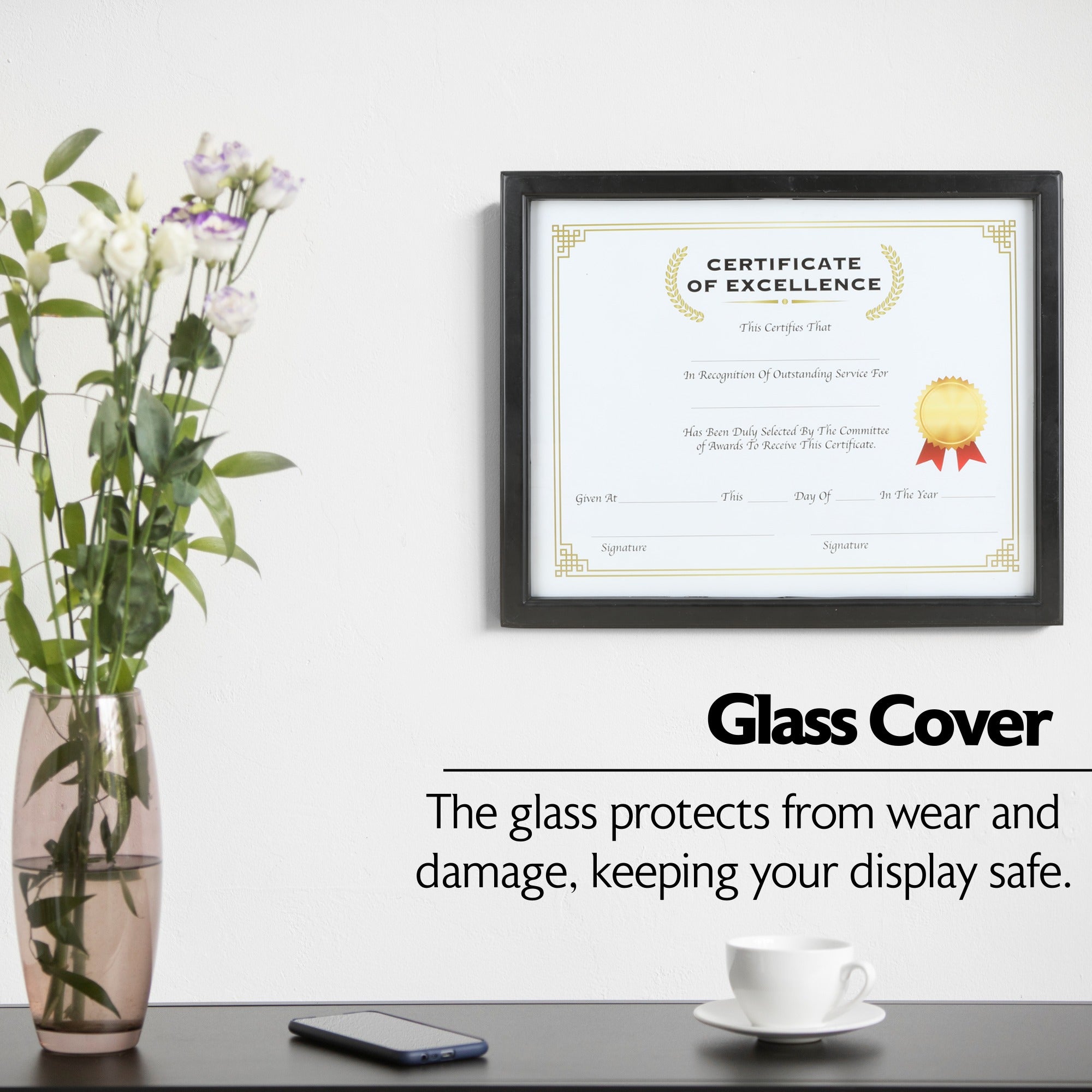 Certificate Frame with Glass Cover, 11 x 14 in, Black