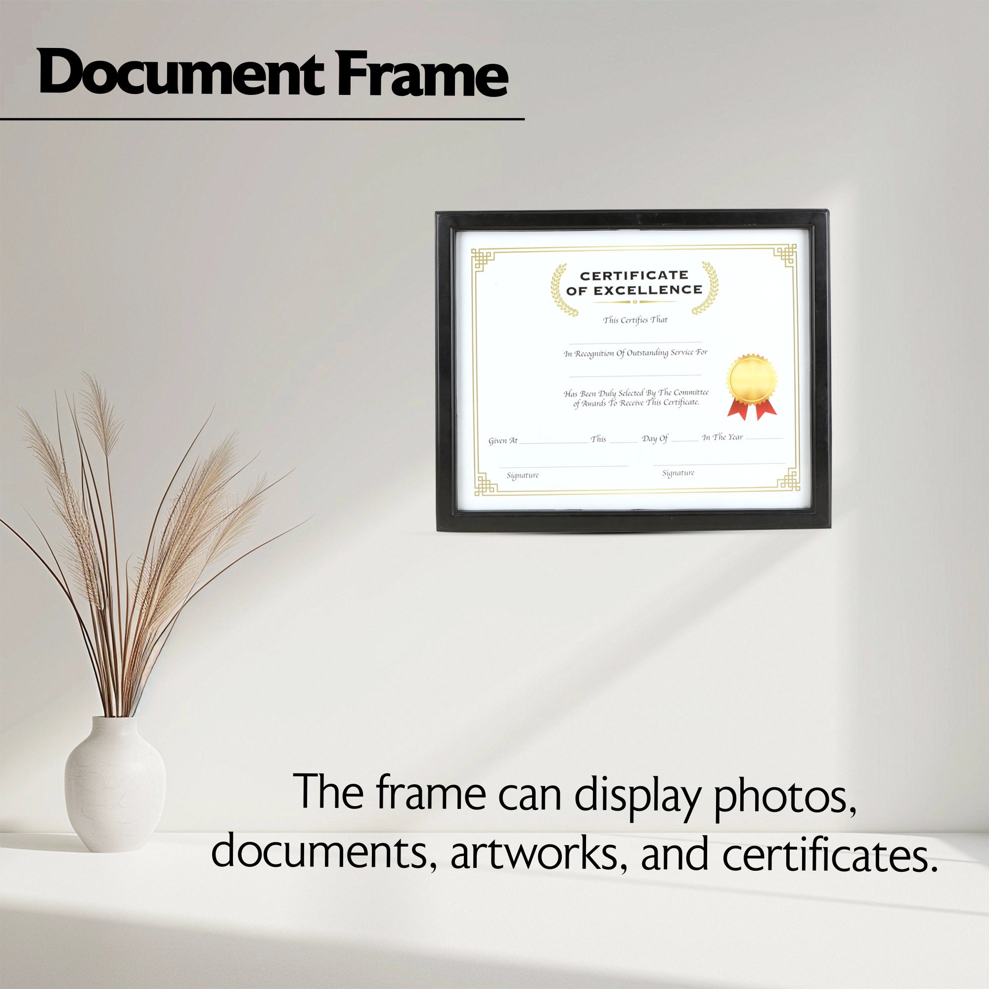 Certificate Frame with Glass Cover, 11 x 14 in, Black