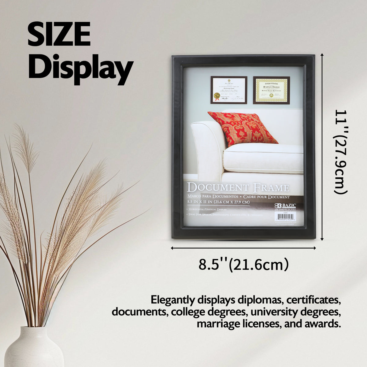 8.5in x 11in Multipurpose Document Frame with Glass Cover