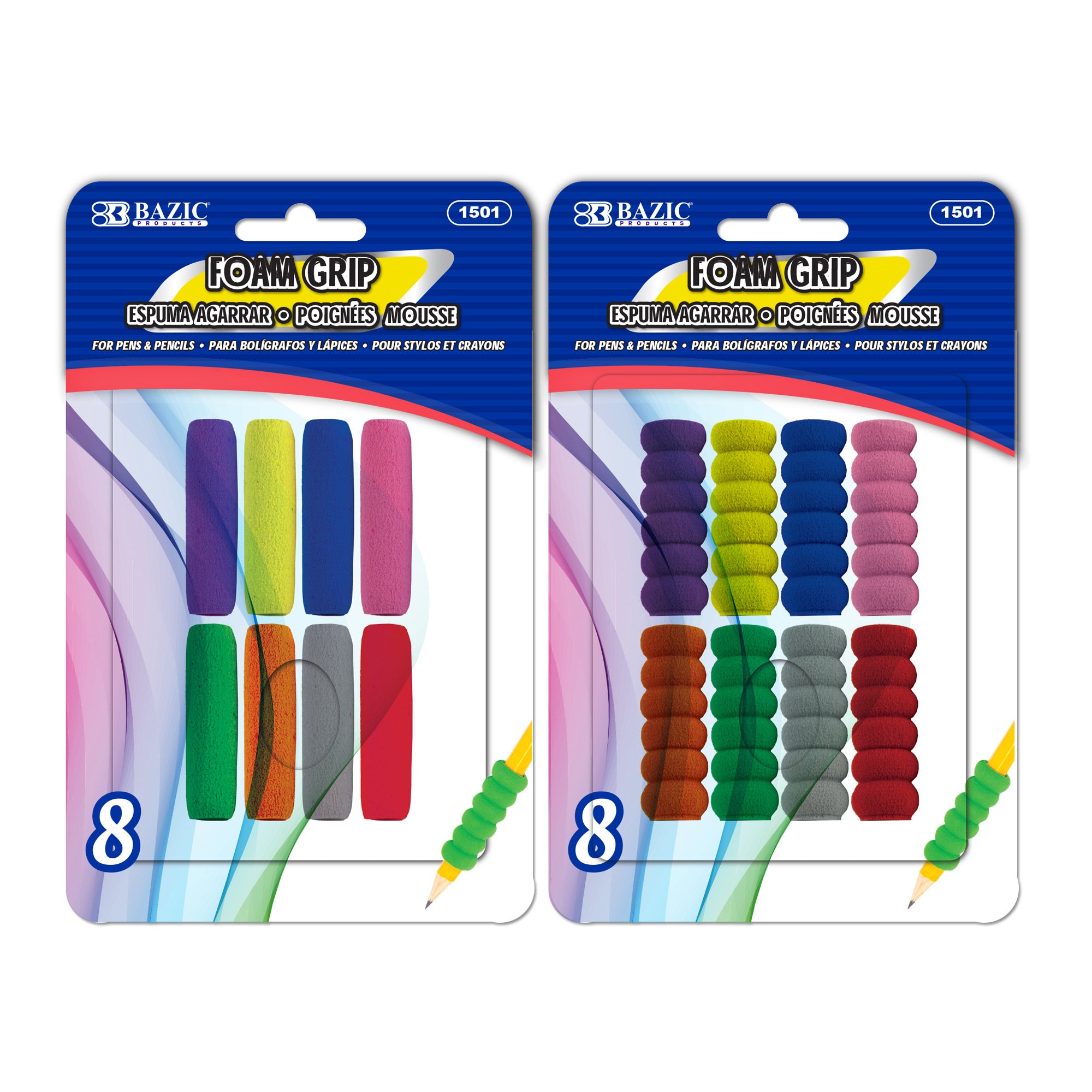 Foam Pencil Grips, Assorted, 8 Count, Soft Foam Cushion