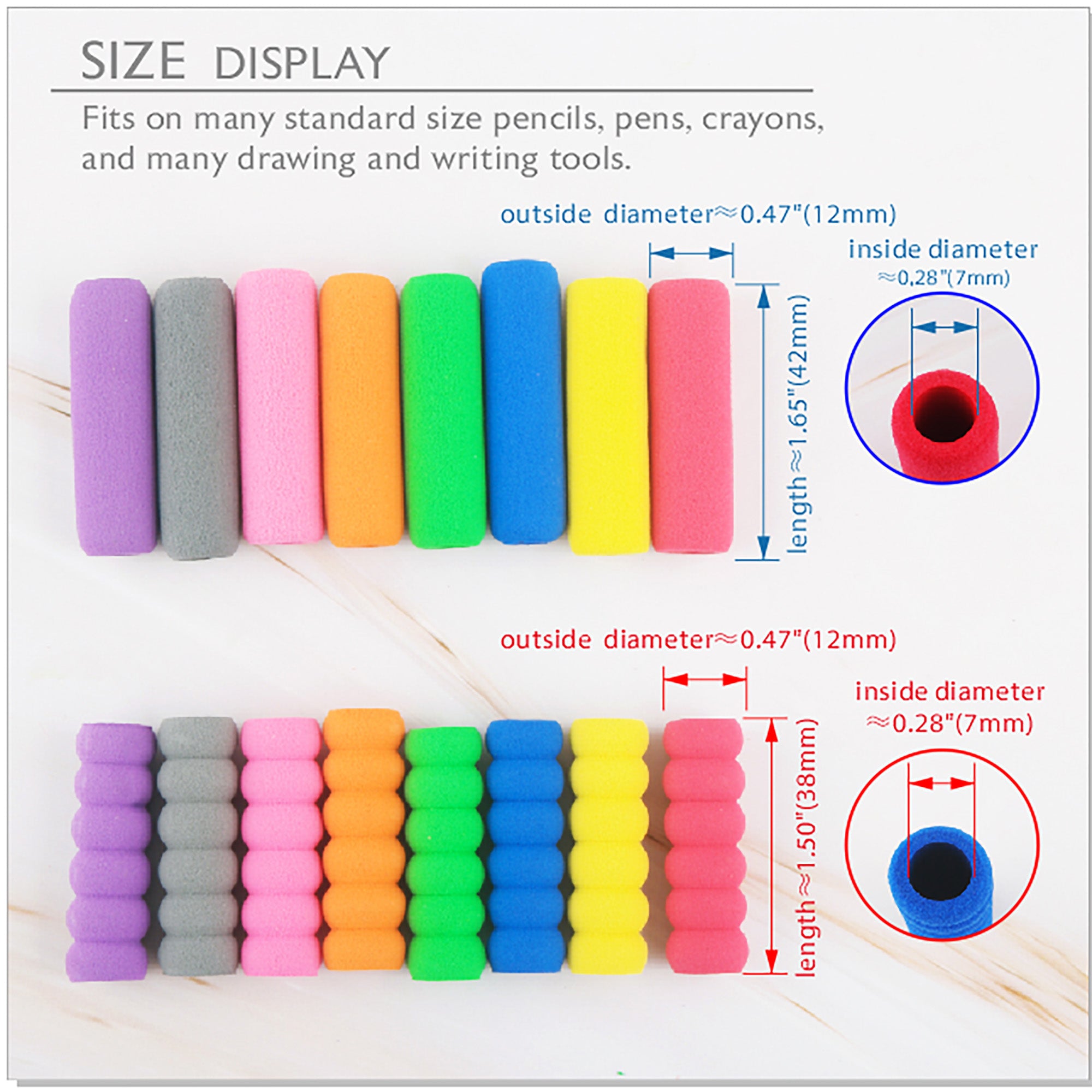 Foam Pencil Grips, Assorted, 8 Count, Soft Foam Cushion