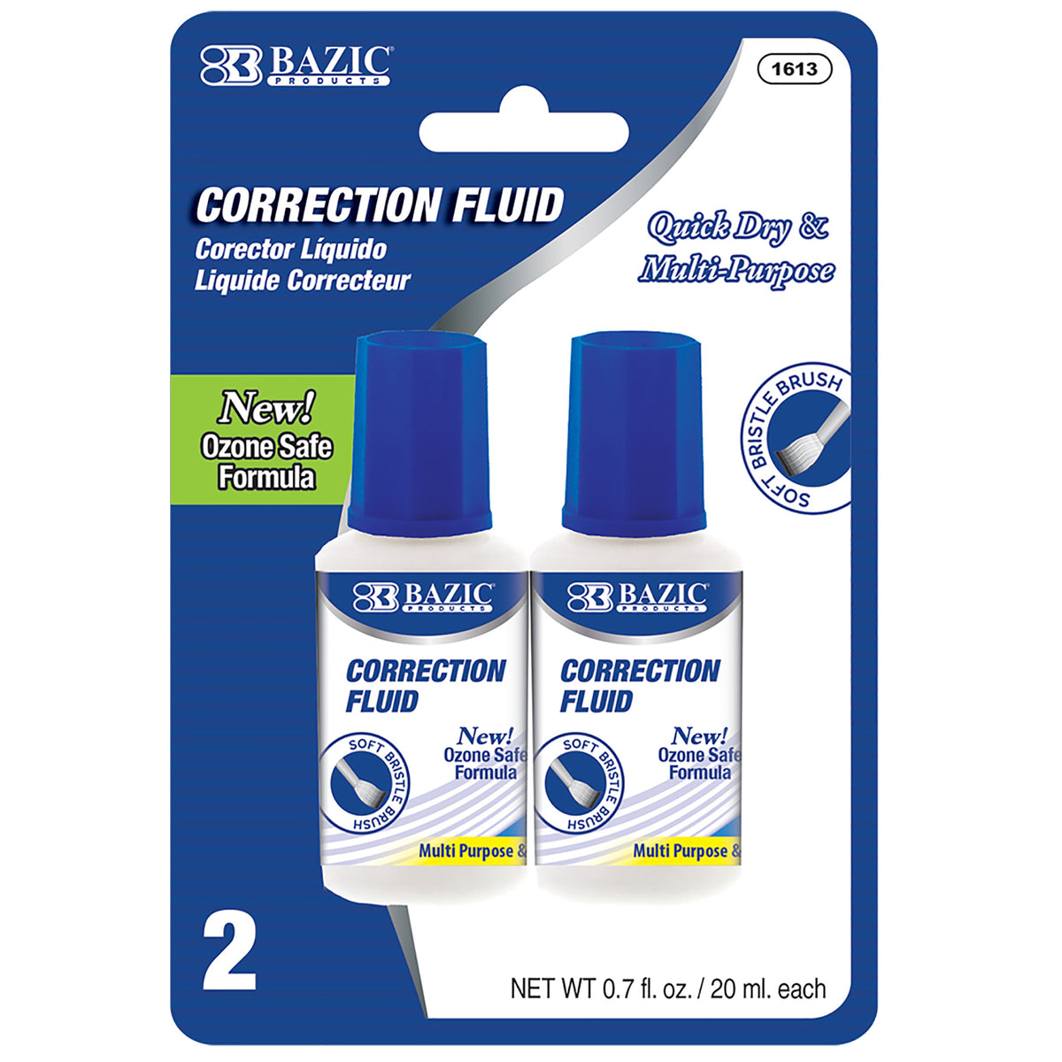 BAZIC Correction Fluid with Brush, Fast-Dry White, 20mL