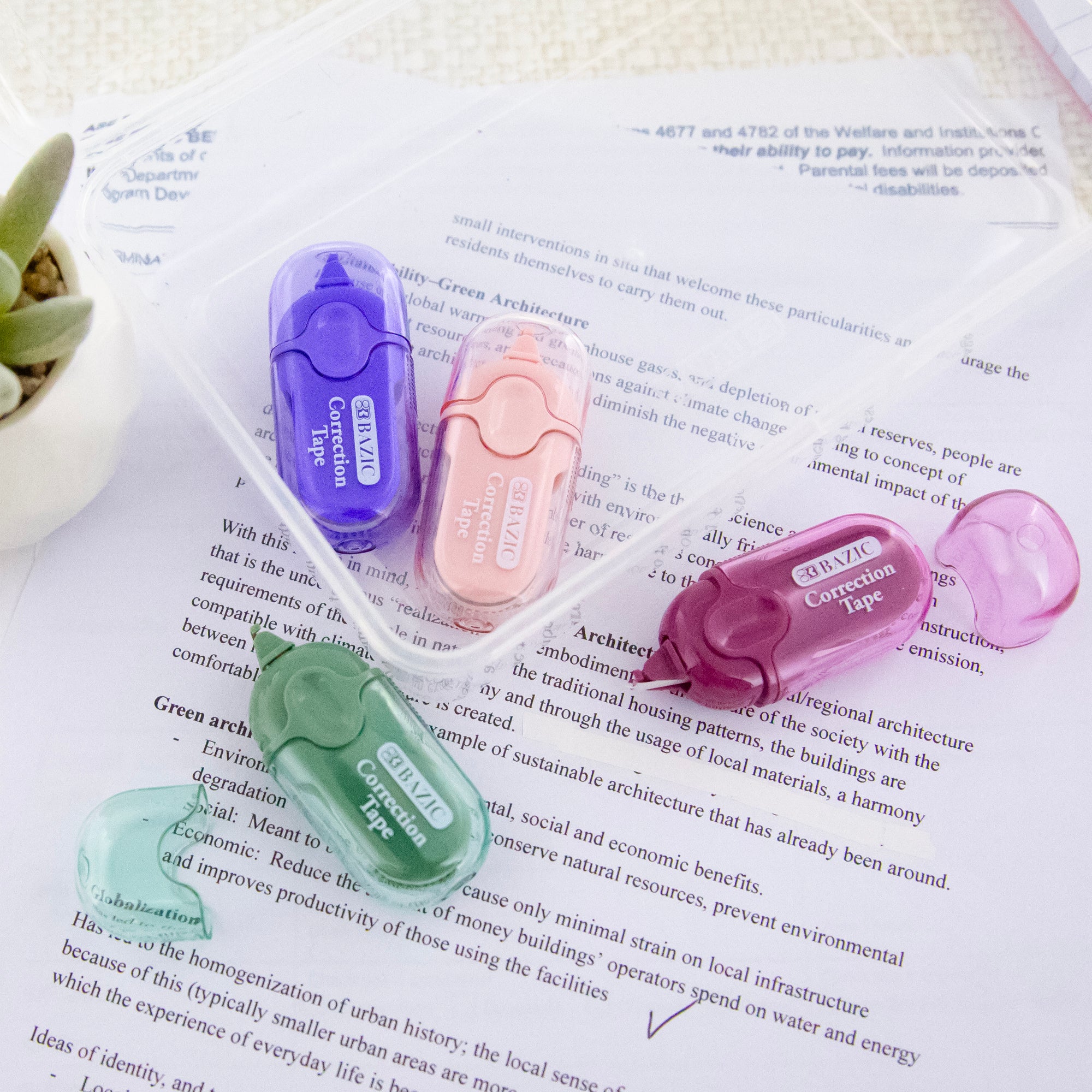 Mini Correction Tape with Cap, 5 mm x 236 in, Dry White Film