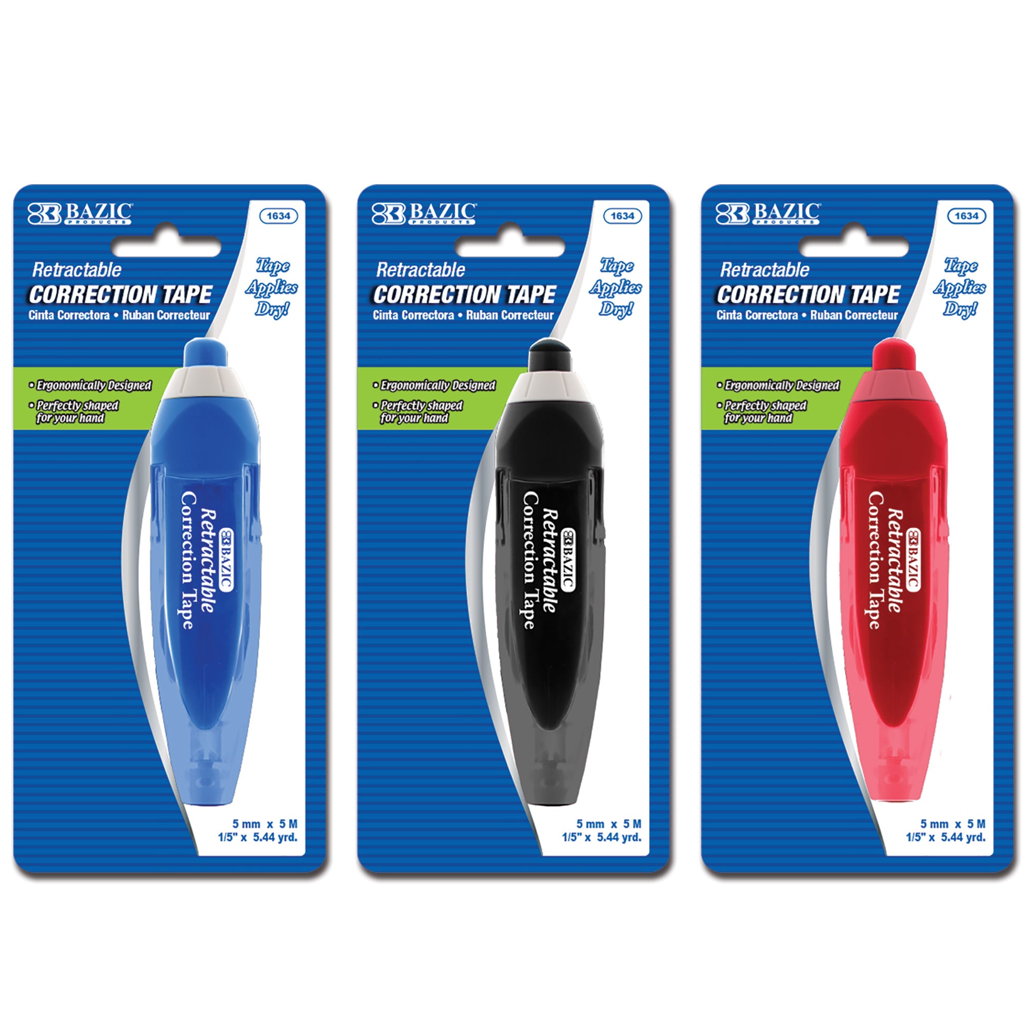 Retractable Correction Tape, 5 mm x 196 in, Dry White Film