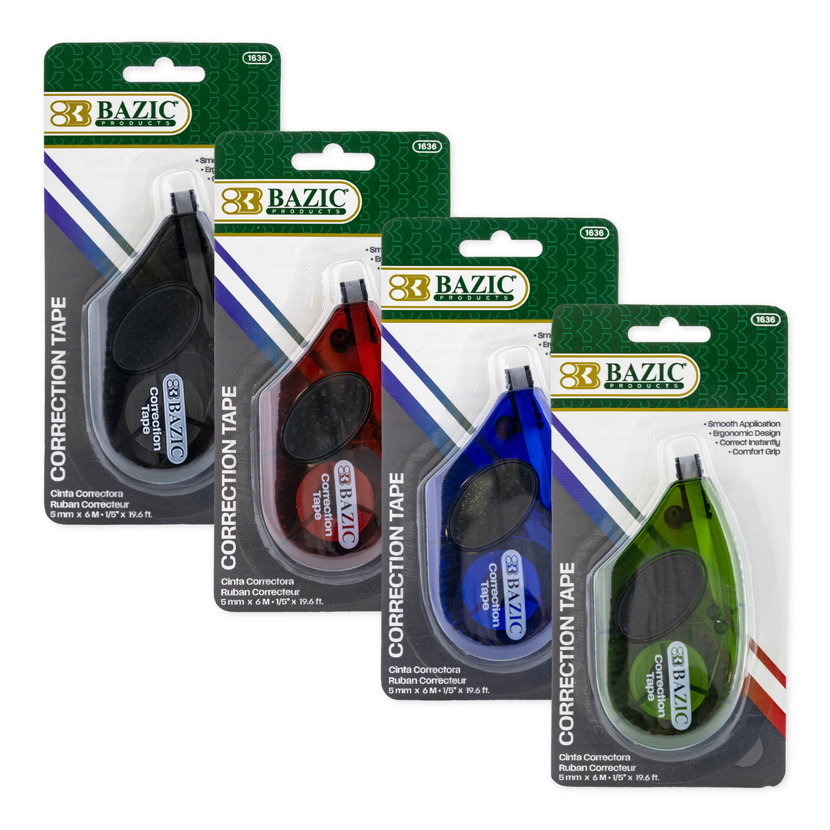 Correction Tape with Grip, 5 mm x 236 in, Dry White Film