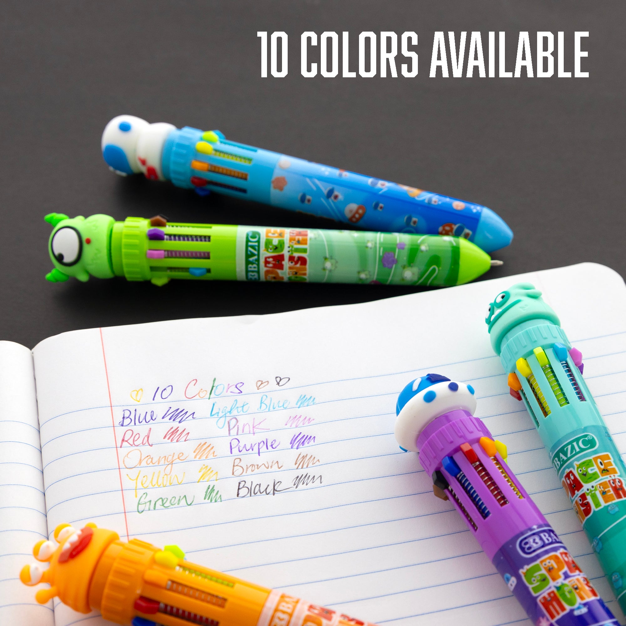 10-Color Retractable Ballpoint Pens, 1.0 mm Medium