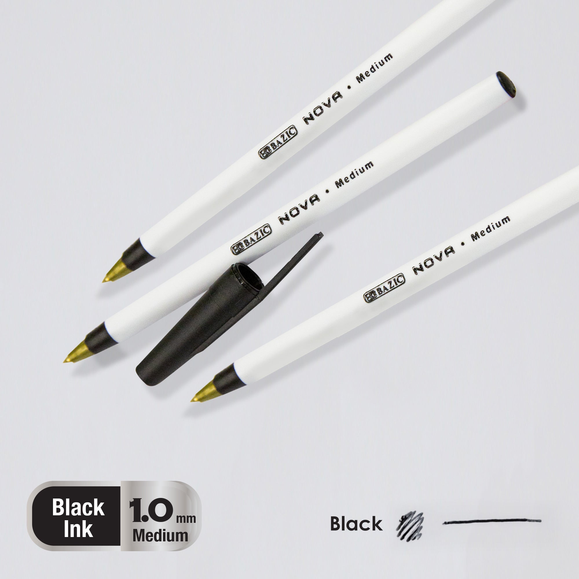 Ballpoint Pens, Black Ink, 1.0 mm, 12-Count