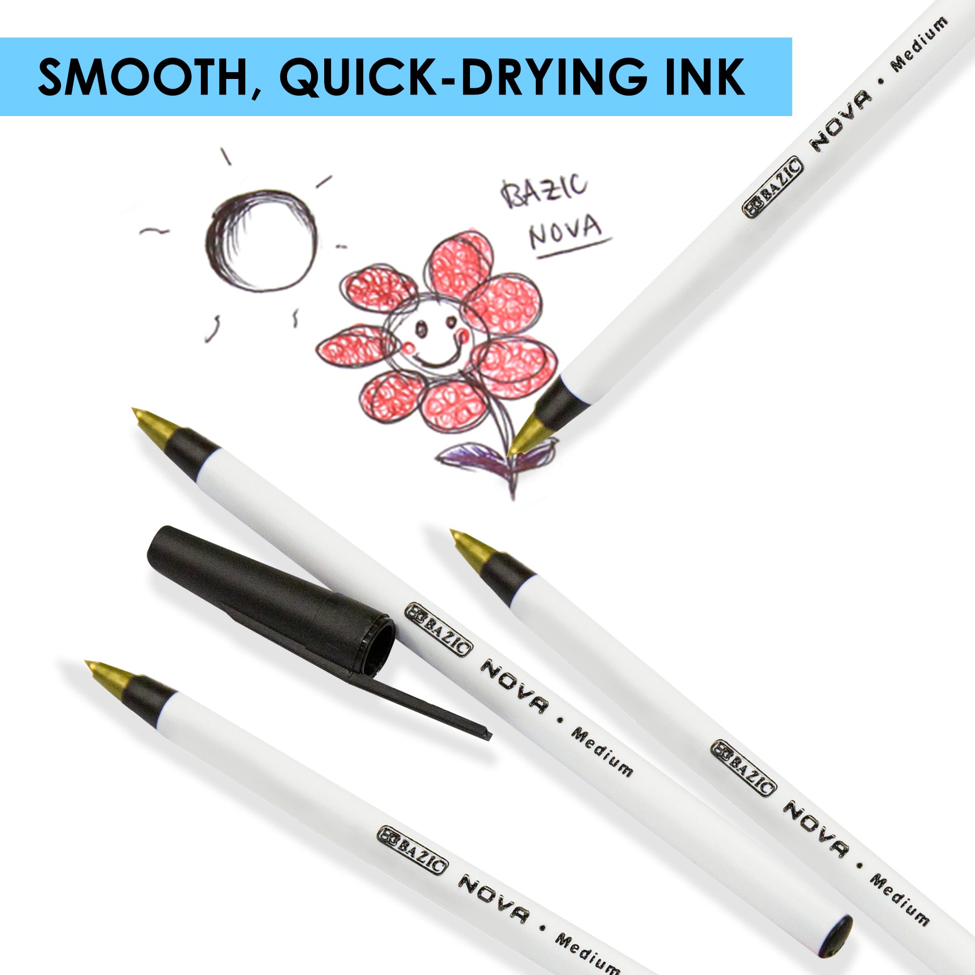Nova Black Stick Ballpoint Pens, 1.0 mm Medium, 12 Count