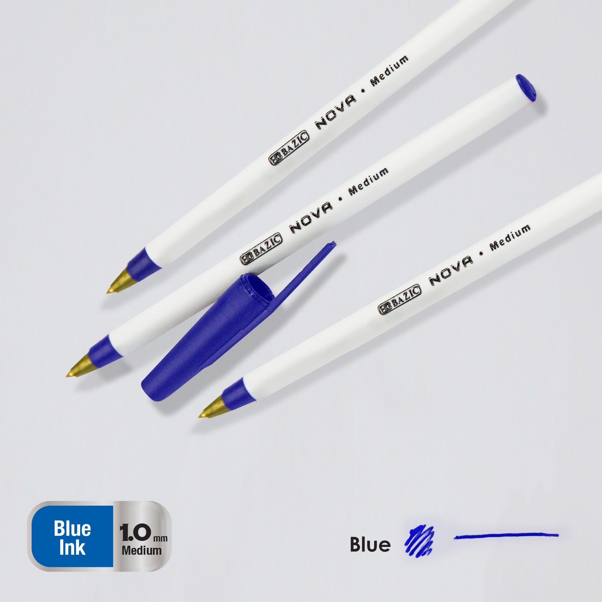 Nova Blue Stick Ballpoint Pens, 1.0 mm Medium, 12 Count