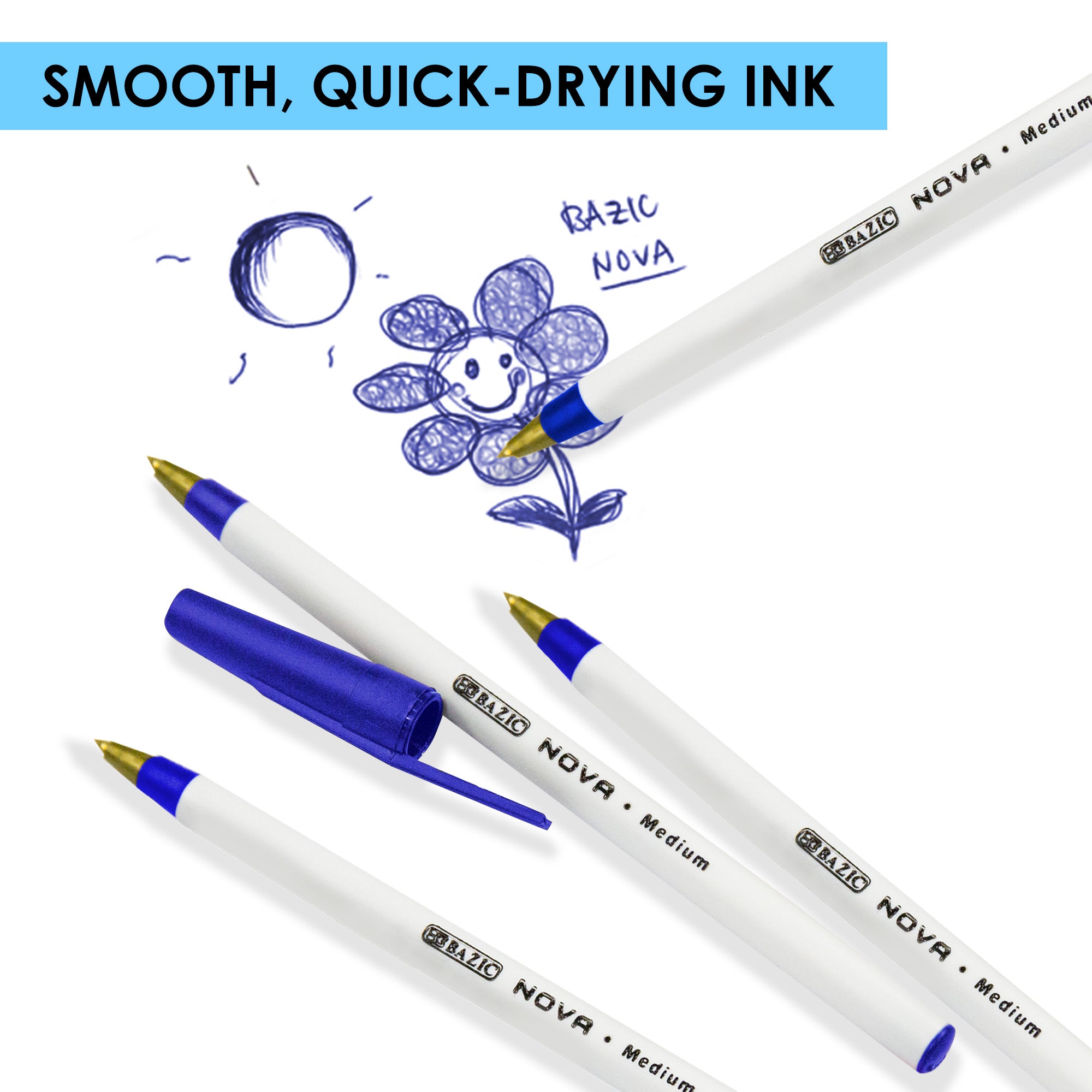 Nova Blue Stick Ballpoint Pens, 1.0 mm Medium, 12 Count