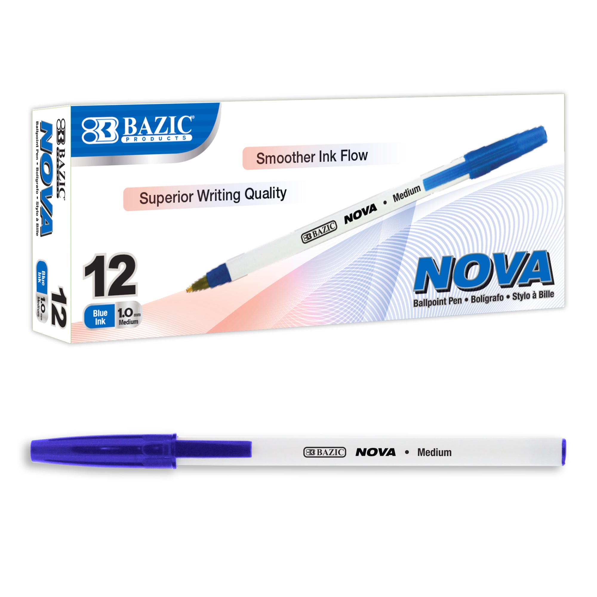Nova Blue Ink Stick Ballpoint Pens, 1.0mm Medium – BAZIC Store