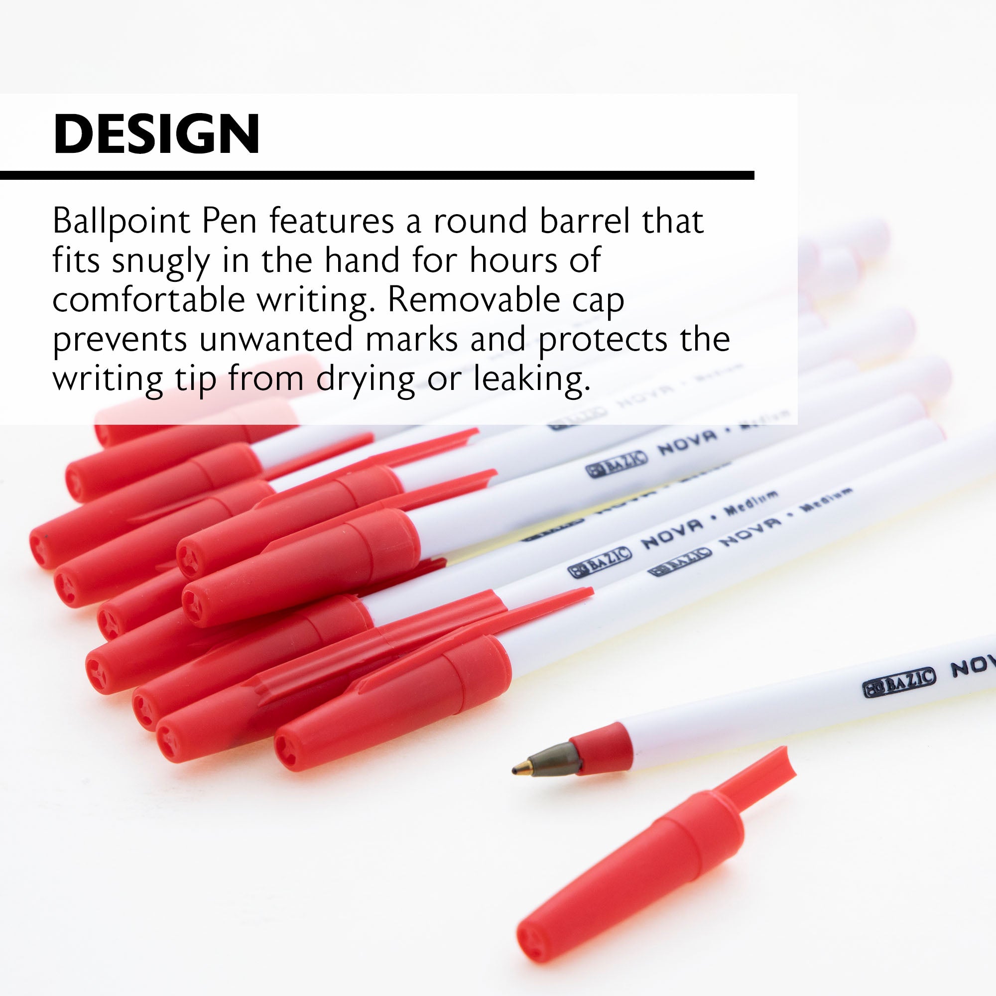 Nova Red Stick Ballpoint Pens, 1.0 mm Medium, 12 Count