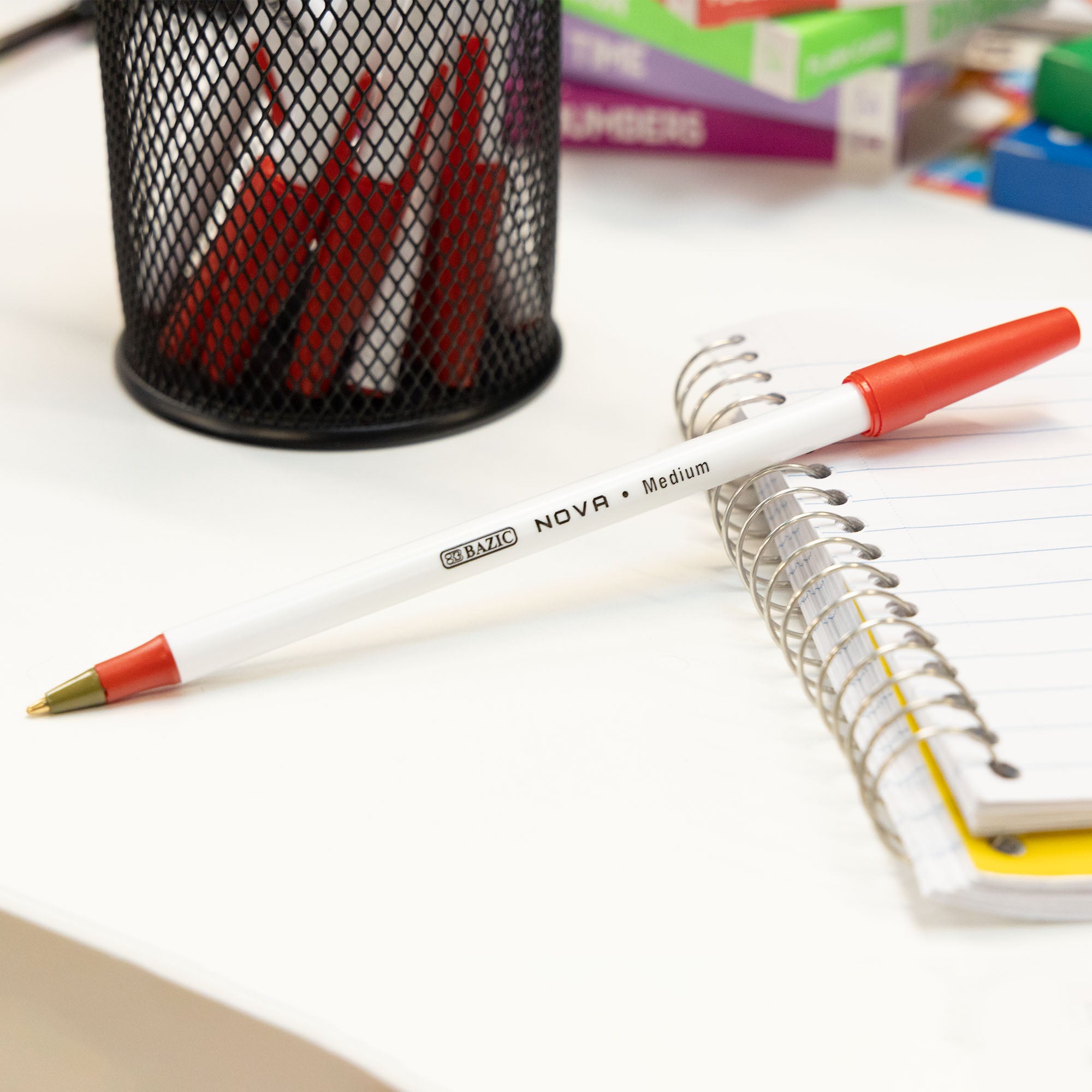 Nova Red Stick Ballpoint Pens, 1.0 mm Medium, 12 Count