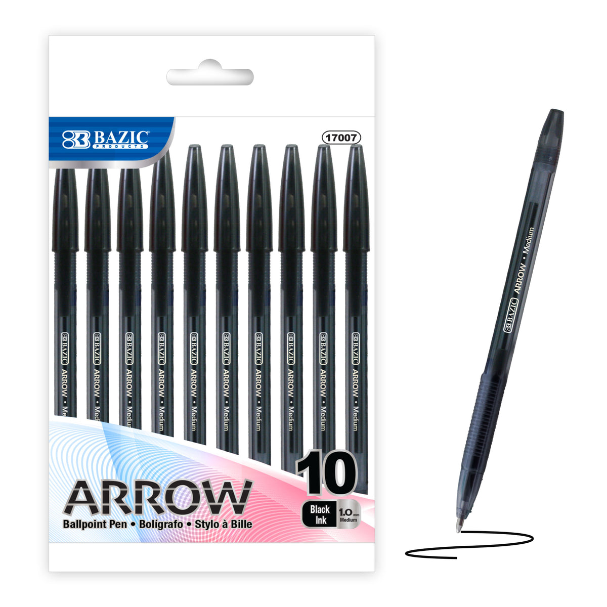 Arrow Black Stick Pen (10/Pack)