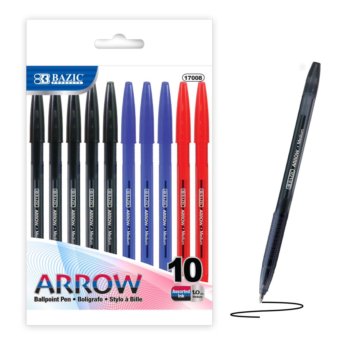 Arrow Assorted Ink Stick Ballpoint Pens, 1.0mm