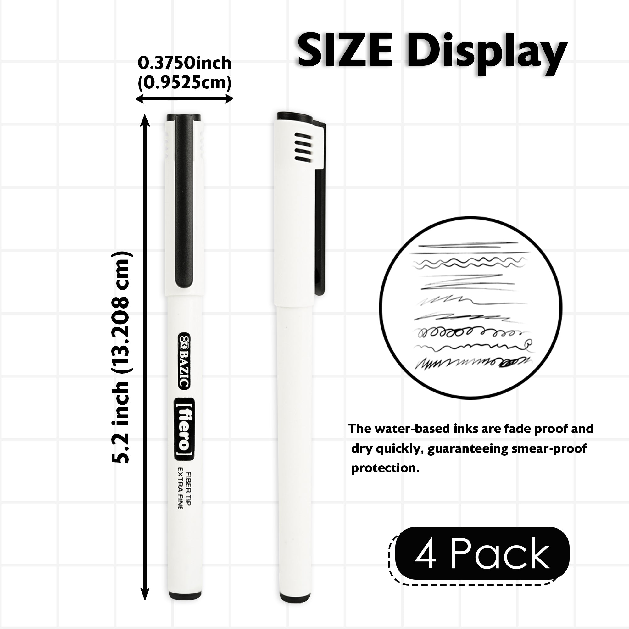 Fiero Black Fiber Tip Pens, Extra Fine, 4 Count