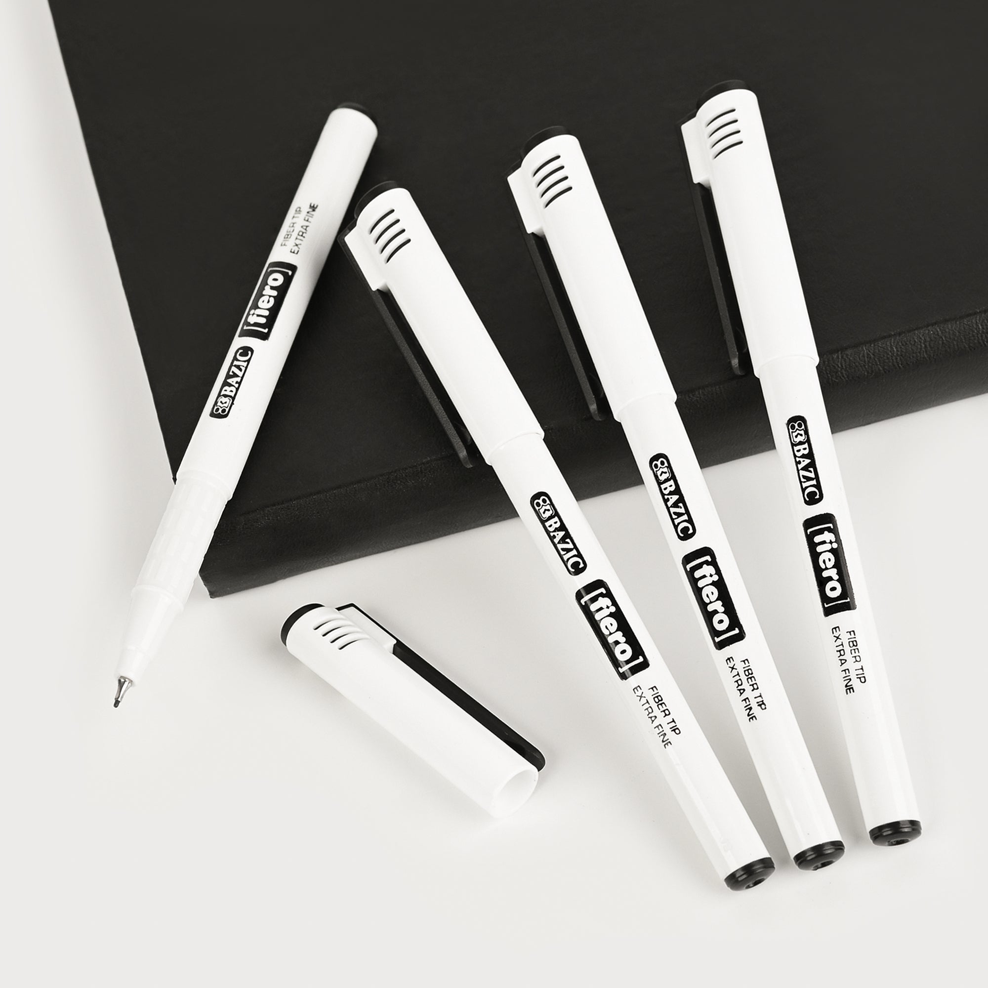 Fiero Black Fiber Tip Pens, Extra Fine, 4 Count