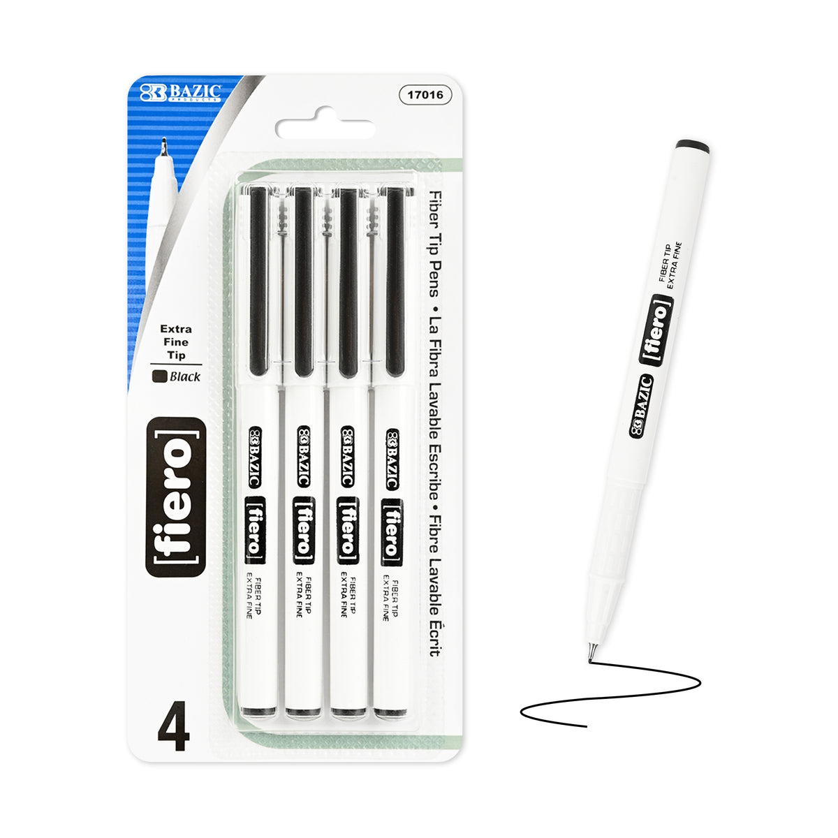 BAZIC Fiero Black Fiber Tip Fineliner Pens, Extra-Fine