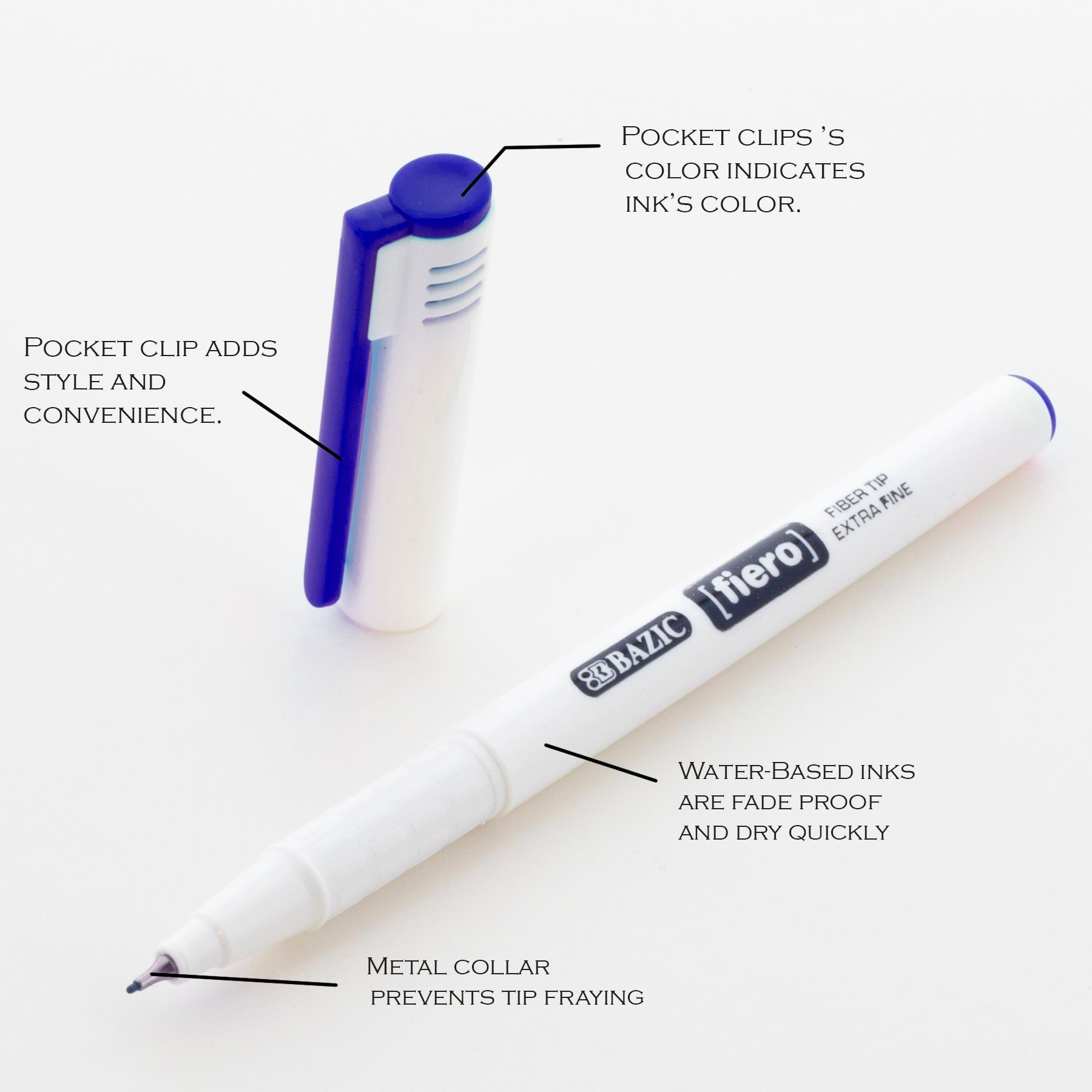 Fiero Blue Fiber Tip Pens, Extra Fine, 4 Count