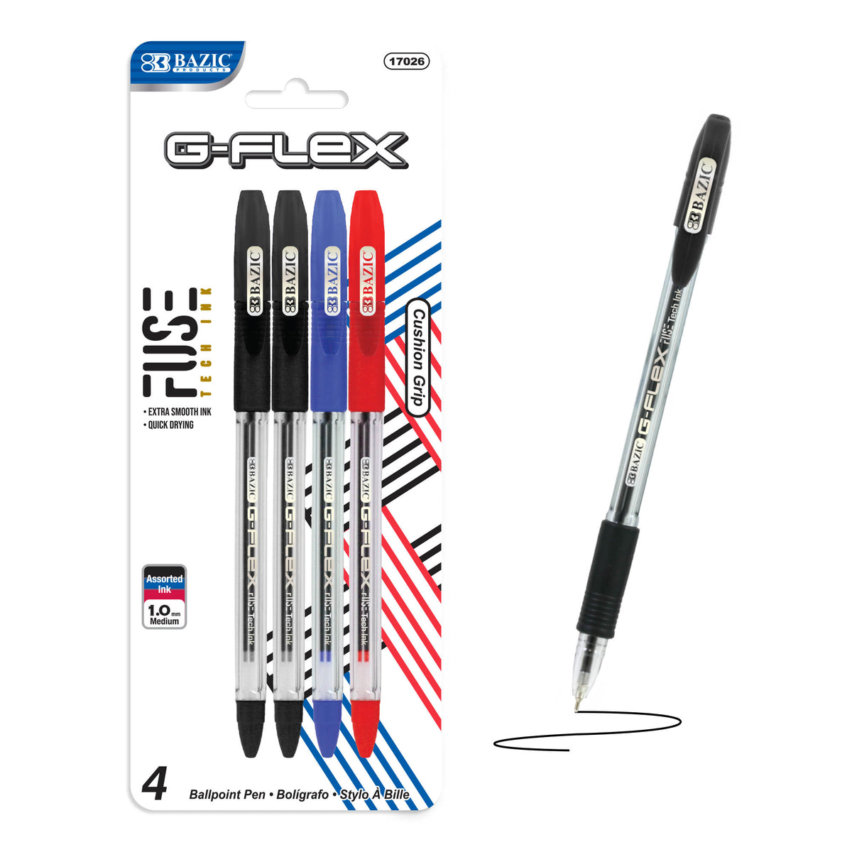 BAZIC G-Flex Assorted FUSE Tech Pens, Grip, 1.0mm Medium