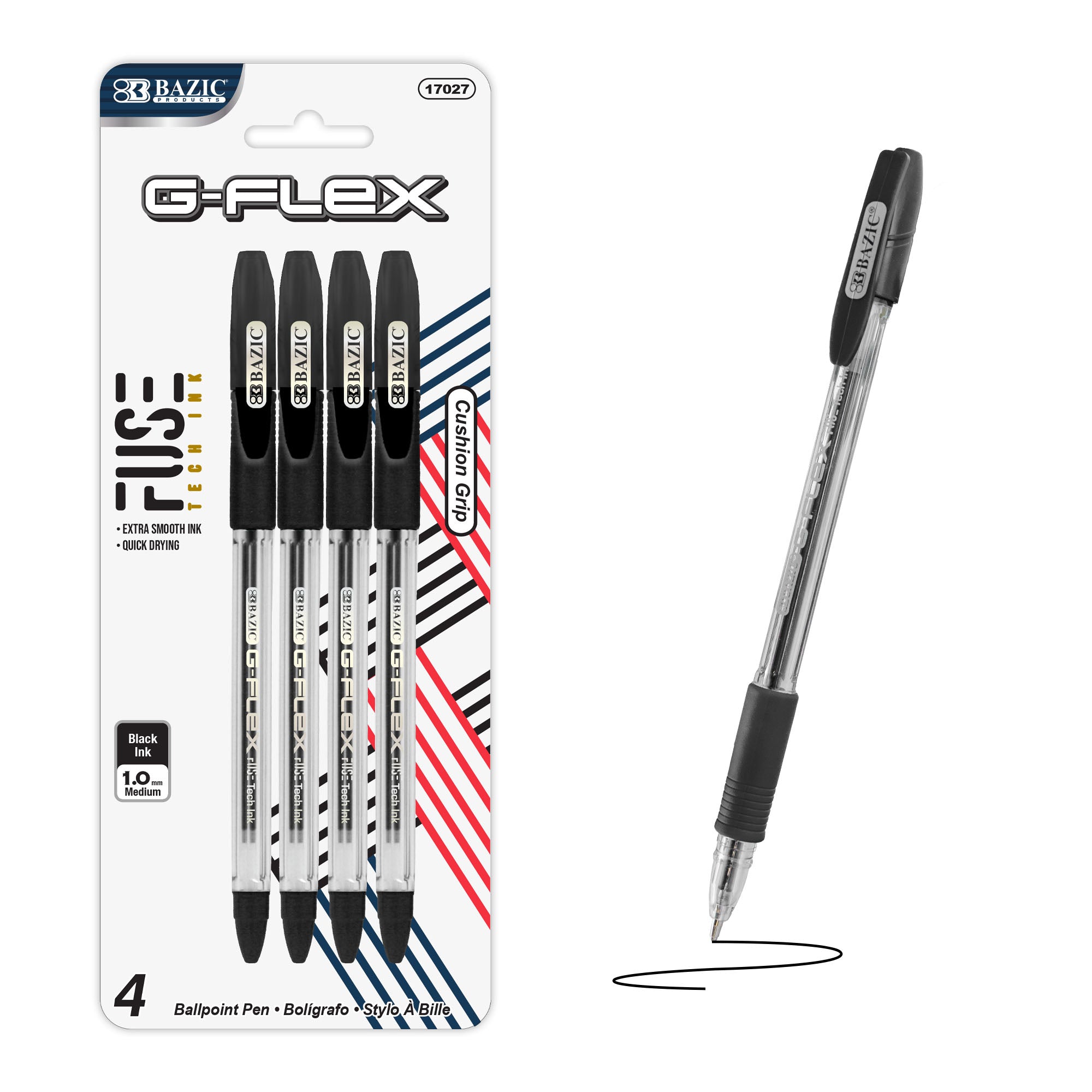 Ballpoint Pens, Black Ink, 1.0 mm Medium Point, 4 Count