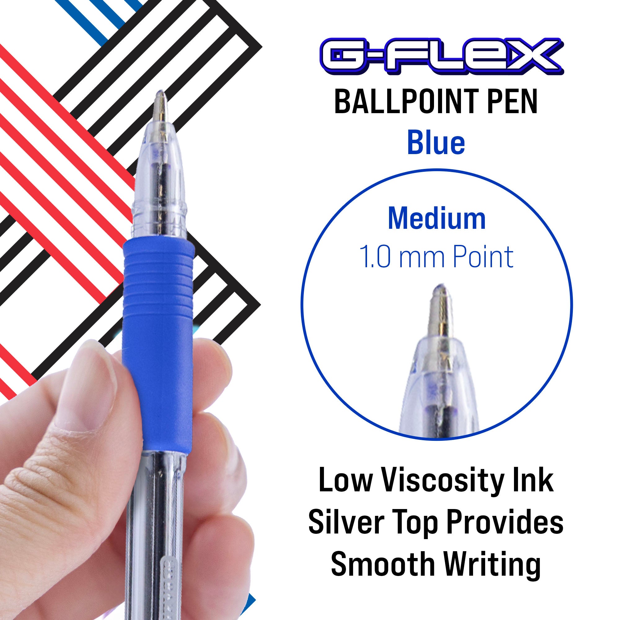 Blue Ballpoint Pens, 4-Pack, 1.0 mm Medium, Cushion Grip