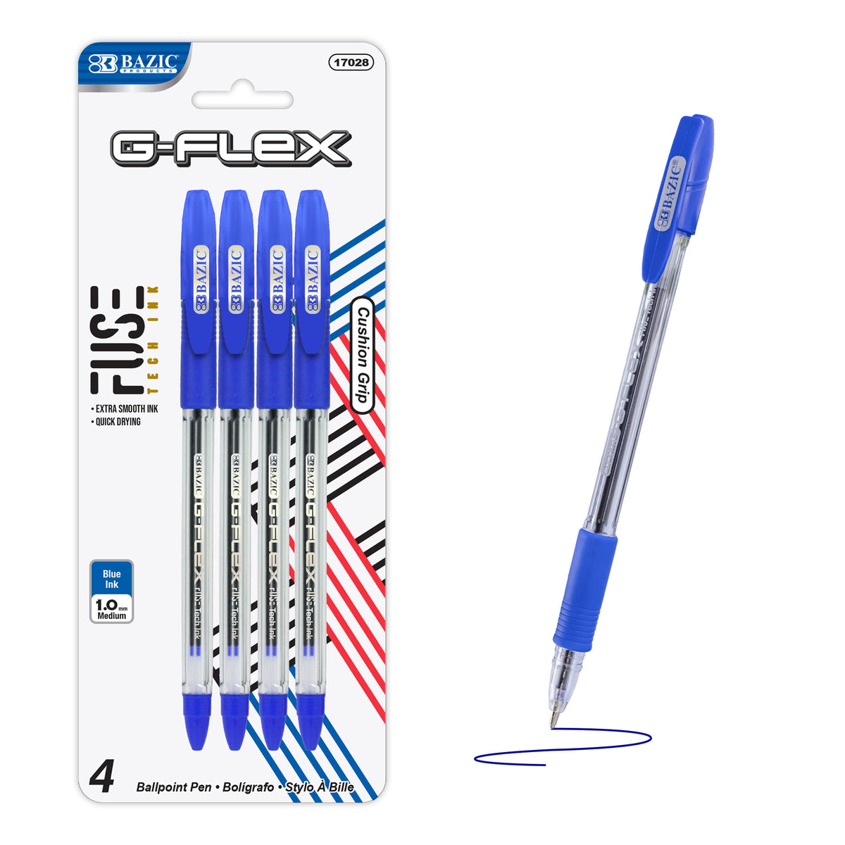 BAZIC G-Flex Blue FUSE Tech Pens, Grip, 1.0mm Medium
