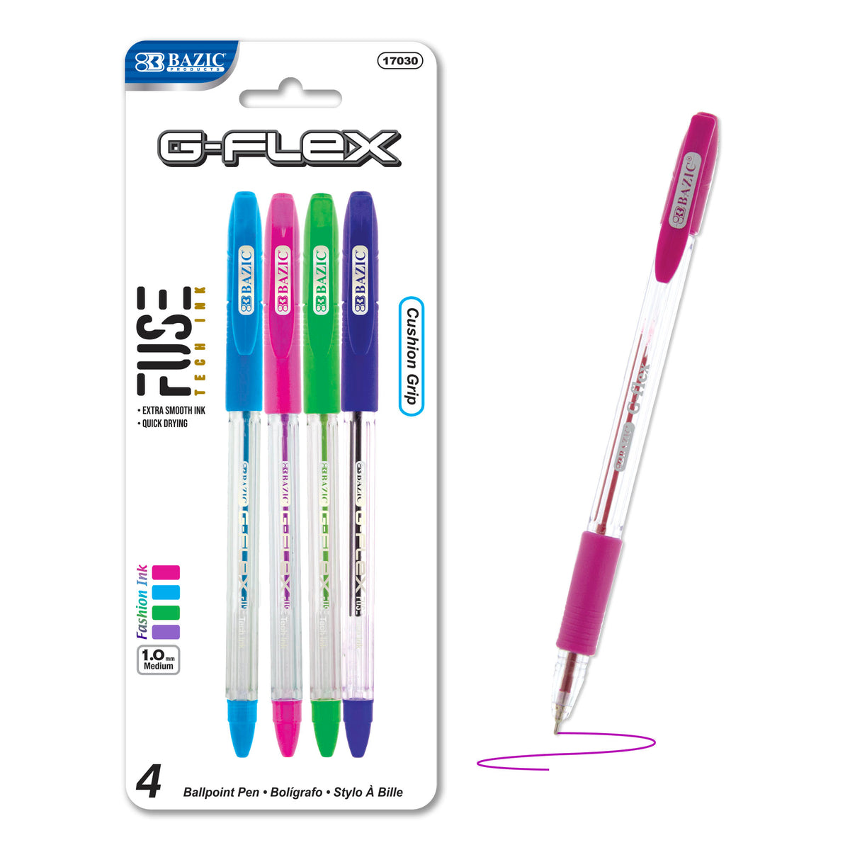 G-Flex FUSE Tech Pens, 4 Assorted Colors, Grip