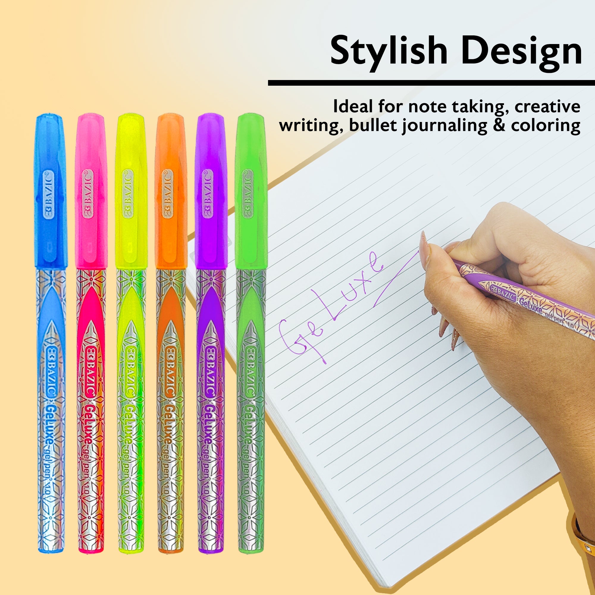GeLuxe 6 Fluorescent Colors Gel Pens, 1.0 mm Medium