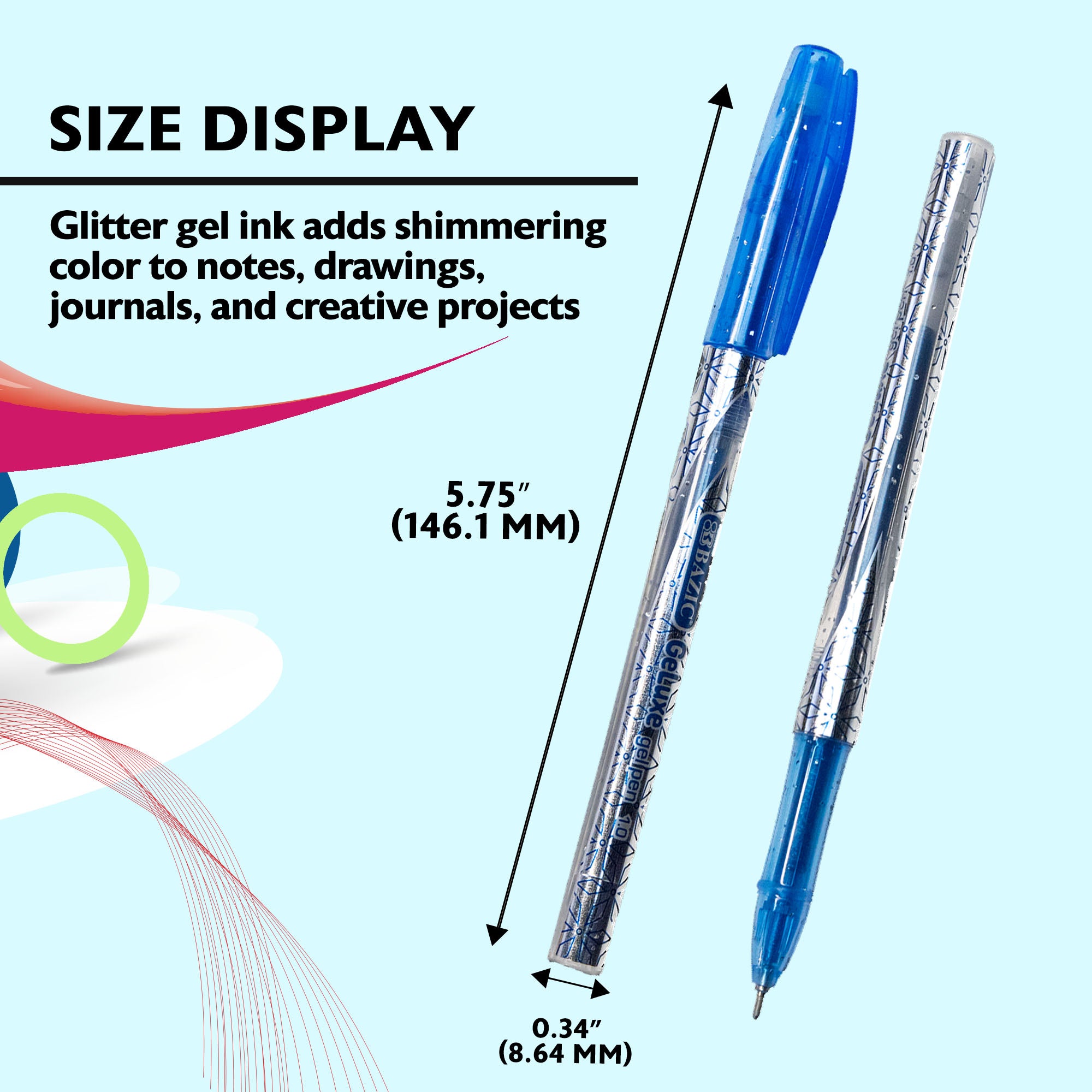 GeLuxe 6 Glitter Colors Gel Pens, 1.0 mm Medium