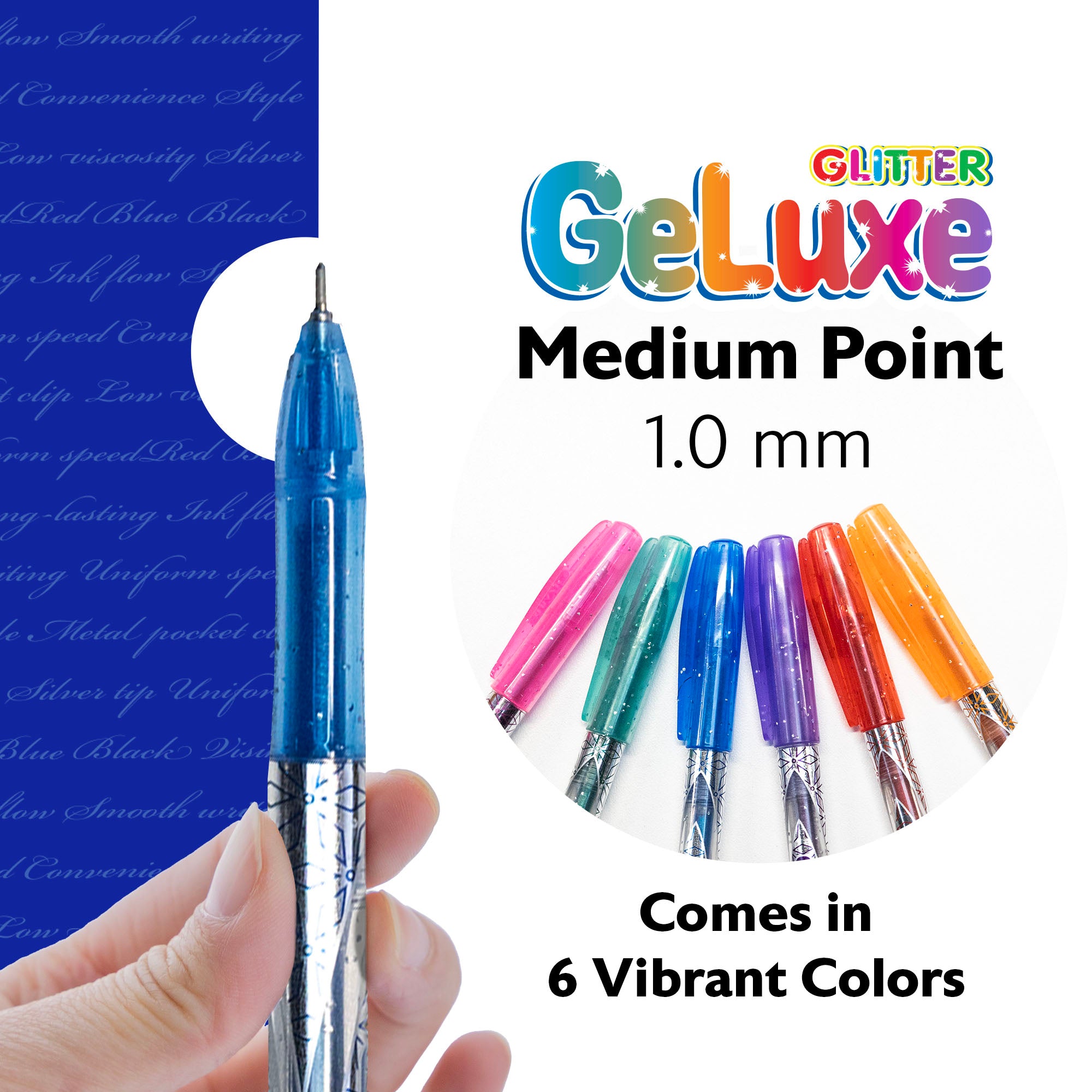 GeLuxe 6 Glitter Colors Gel Pens, 1.0 mm Medium