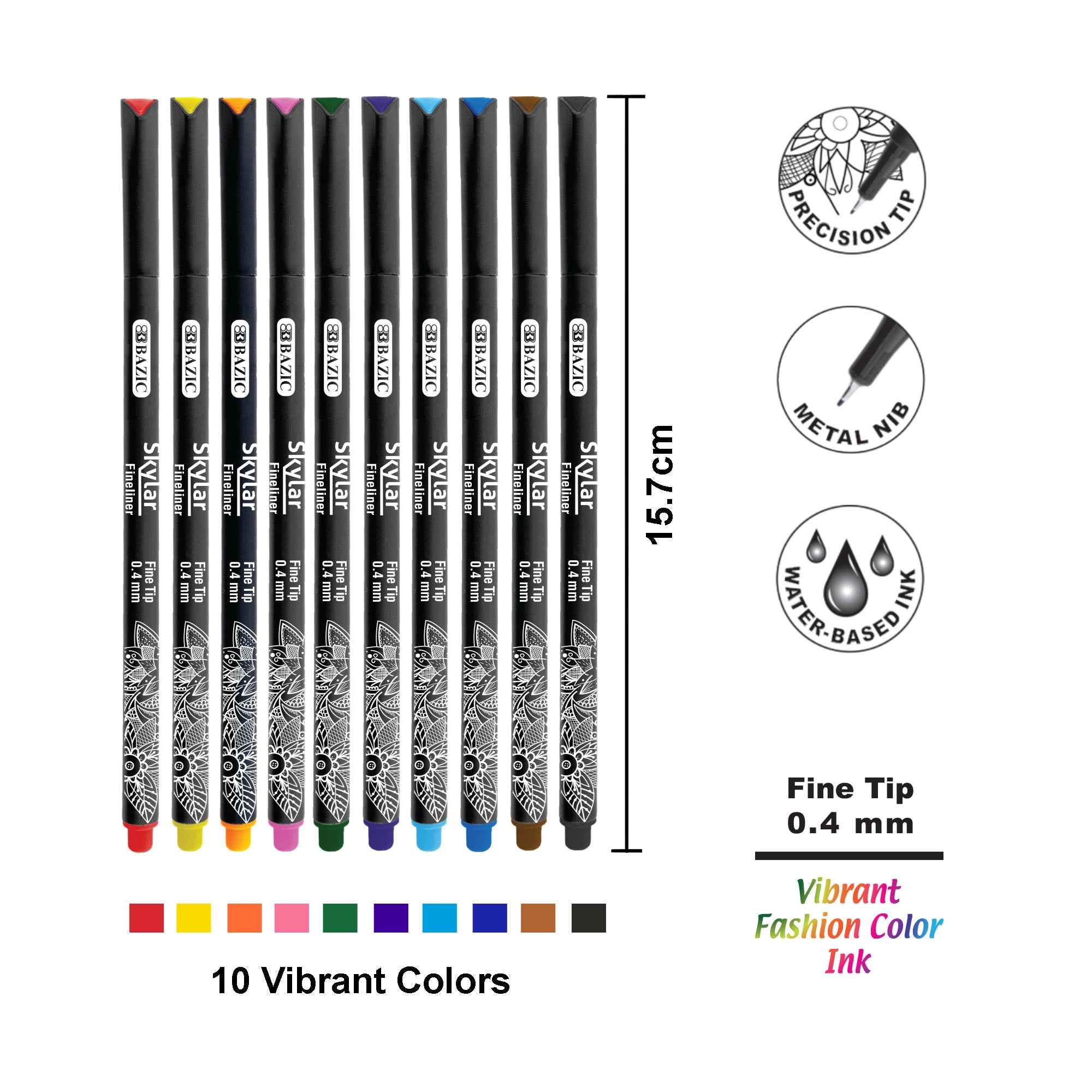 10 Color Skylar 0.4 mm Fineliner Pen