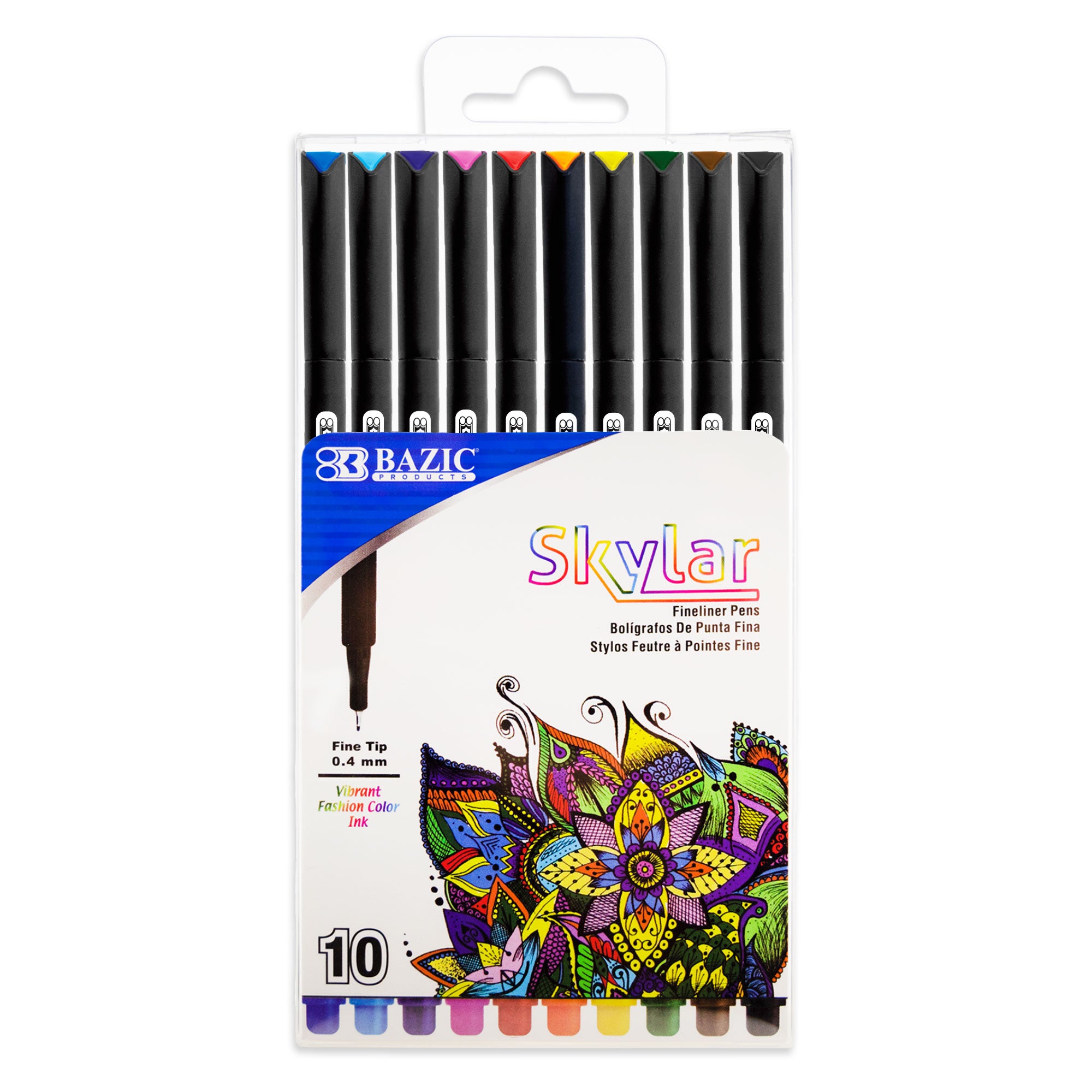 Bazic Skylar 0.4 mm 10 Color Fineliner Pen Box - 24 Units @ per Unit