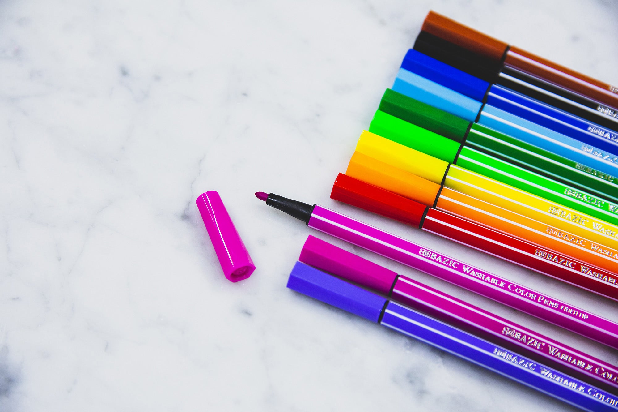 Washable Fiber Tip Pens, 12 Colors