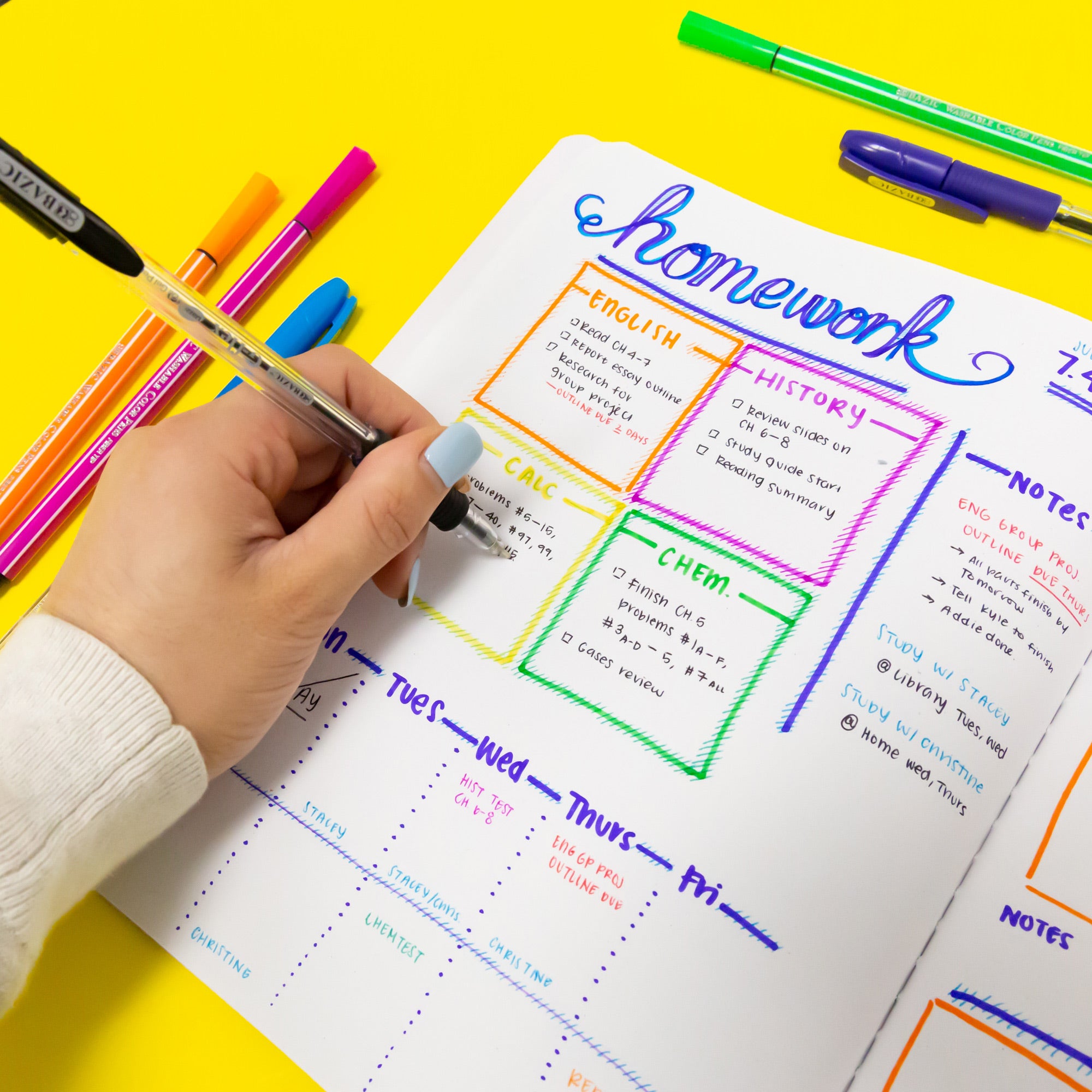 12-Color Fiber Tip Pens, Fine, for Notes Drawing Journaling