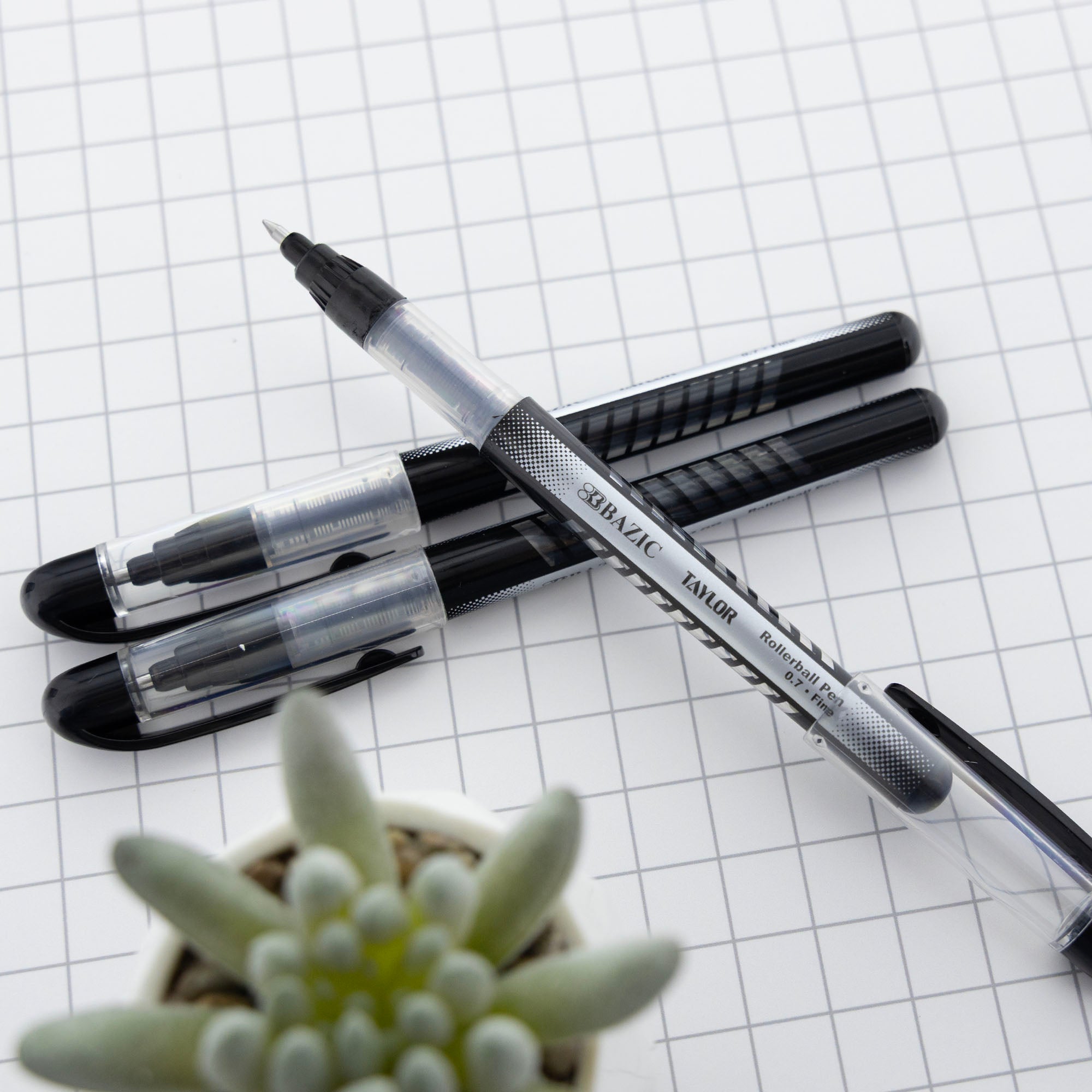 Taylor Black Rollerball Pens, 0.7 mm Fine, 3 Count