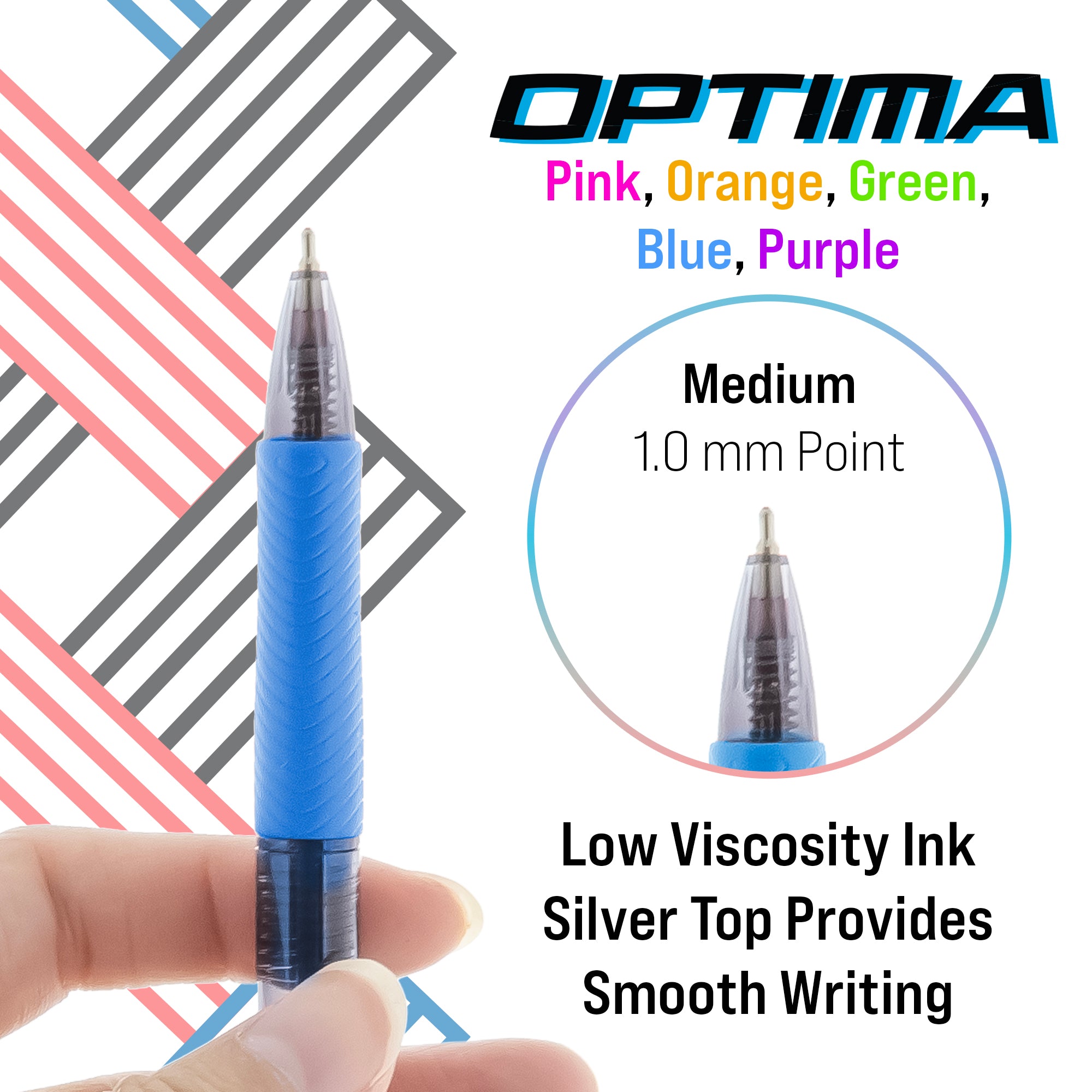 Retractable Ballpoint Pens, 1.0mm, Assorted Ink, 5-Count