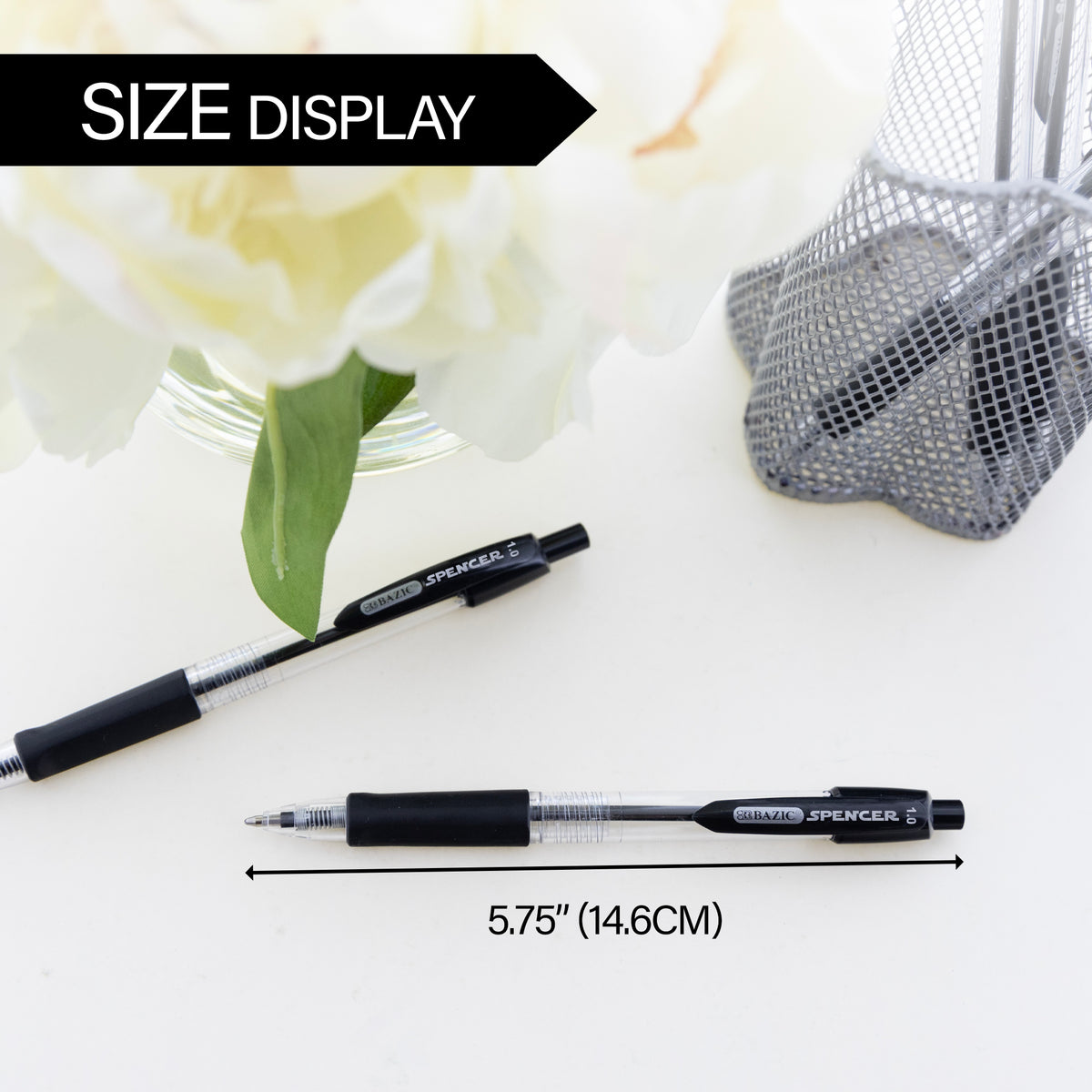 Spencer Black Ink Retractable Pens, Cushion Grip, 1.0mm