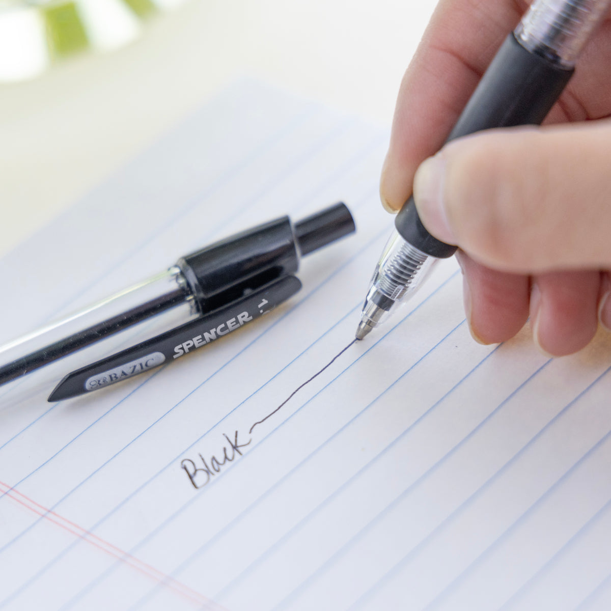 Spencer Black Ink Retractable Pens, Cushion Grip, 1.0mm
