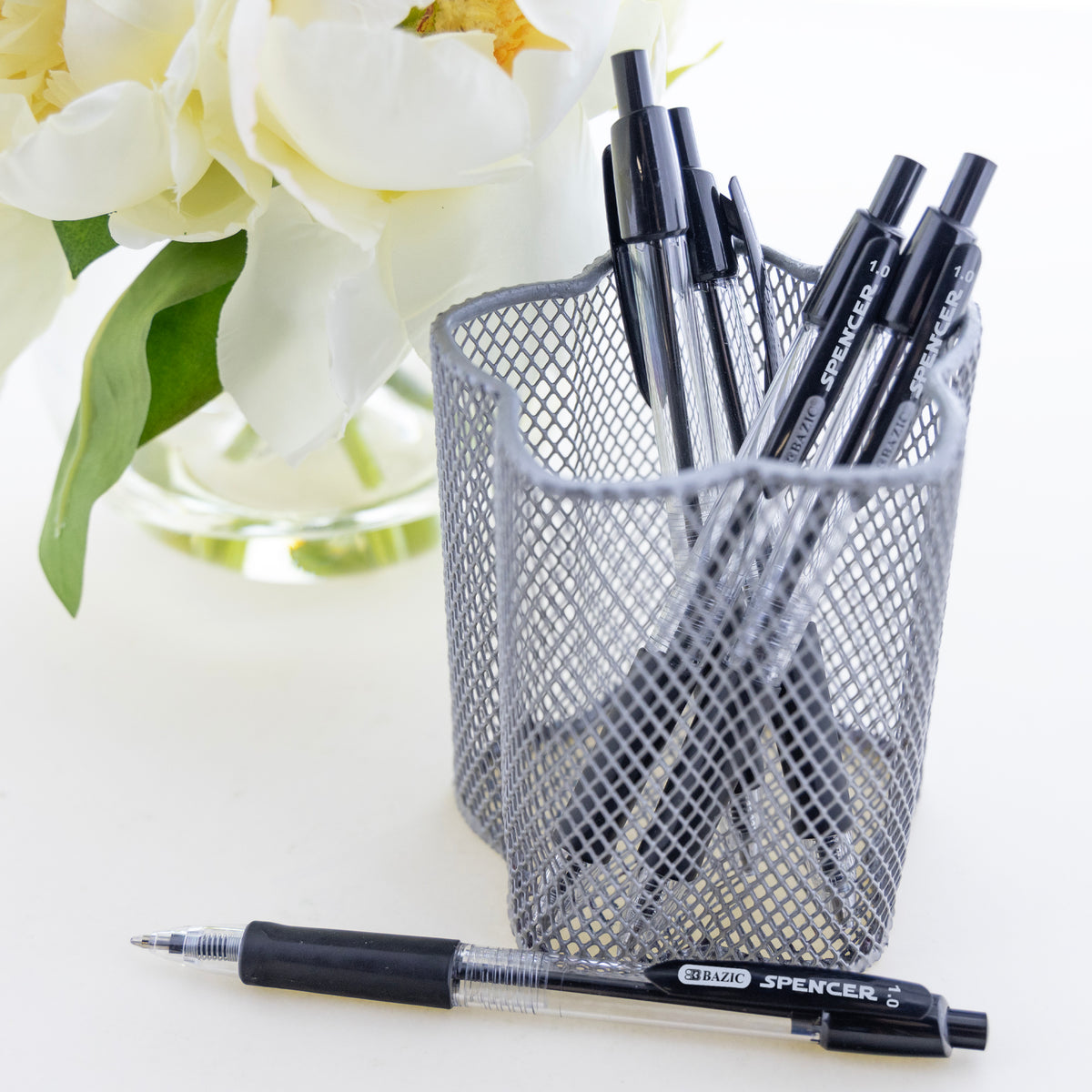 Spencer Black Ink Retractable Pens, Cushion Grip, 1.0mm