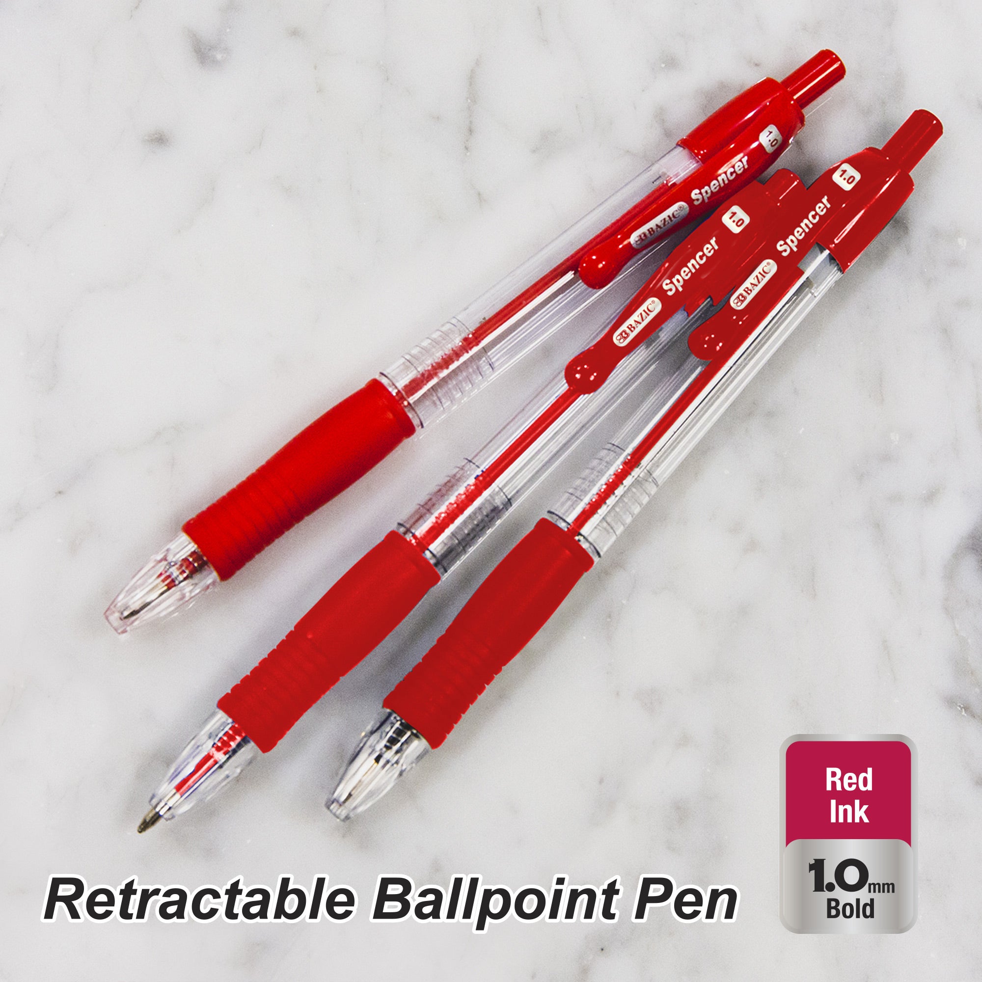 Red Retractable Ballpoint Pens, 5 Count, 1.0 mm Medium